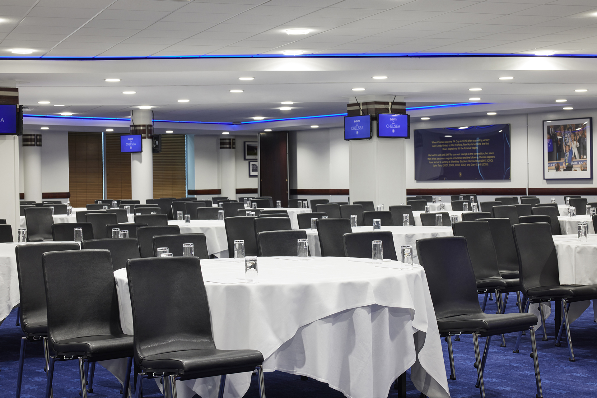Drake and Harris Suites at Chelsea FC, modern event space for conferences and banquets.