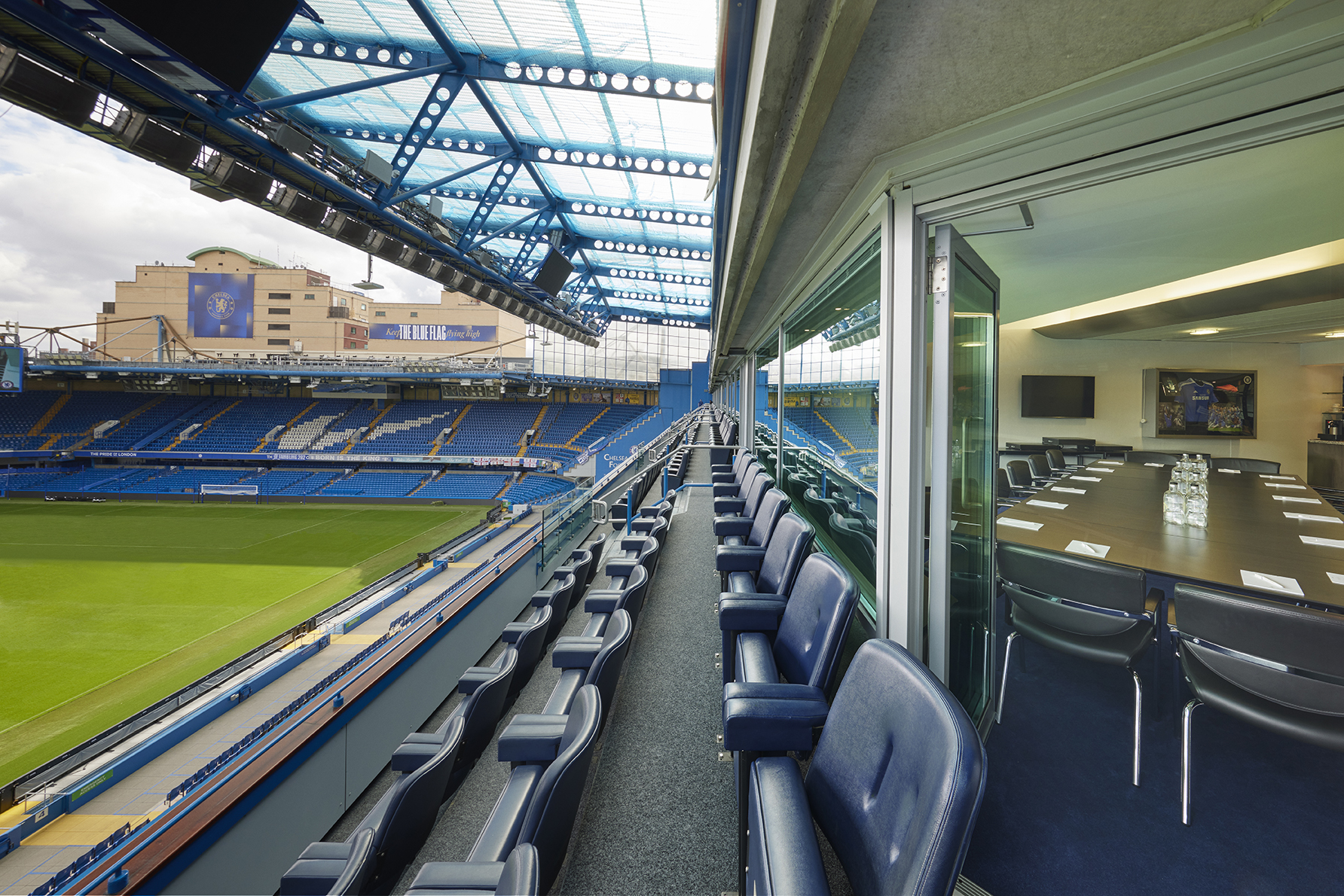 Millennium Suite at Chelsea FC: premium event space with panoramic stadium views.