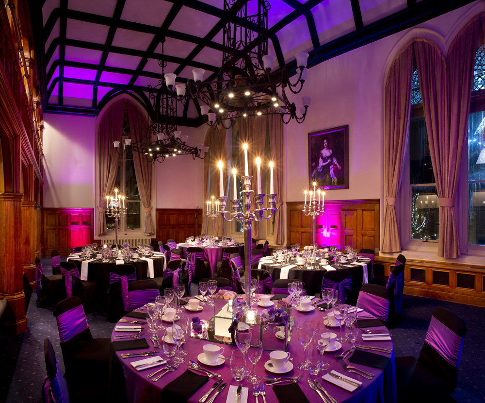 Whitworth Building banquet room with elegant decor for upscale events and celebrations.