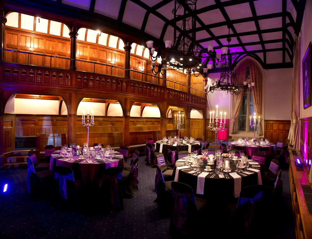 Whitworth Building Council Chamber with elegant tables for formal dinner events.