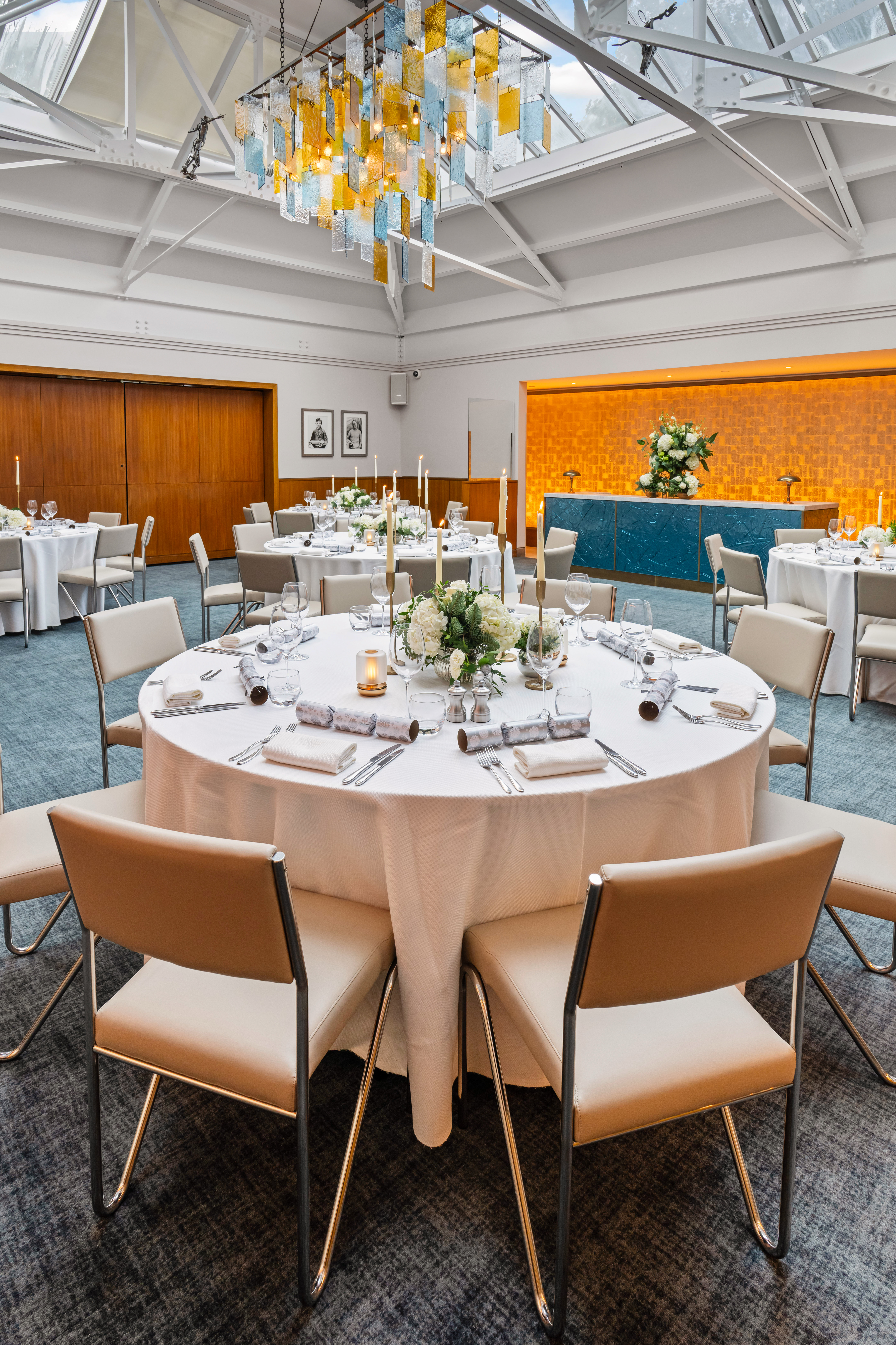 Elegant banquet room at Bluebird Chelsea, perfect for weddings and corporate events.