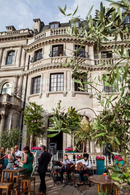 Argyll Room and Terrace: elegant venue for weddings and corporate events with lush greenery.