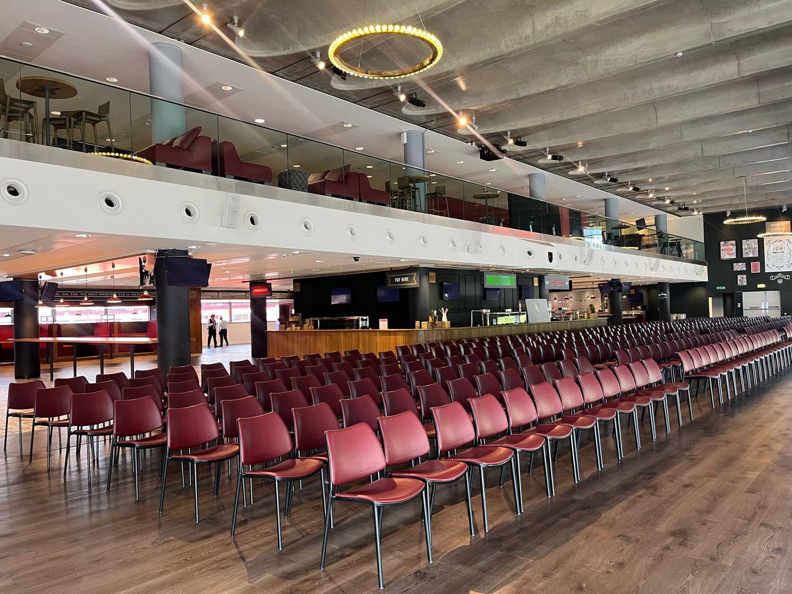 Royal Oak at Emirates Stadium: modern meeting venue with arranged chairs for events.