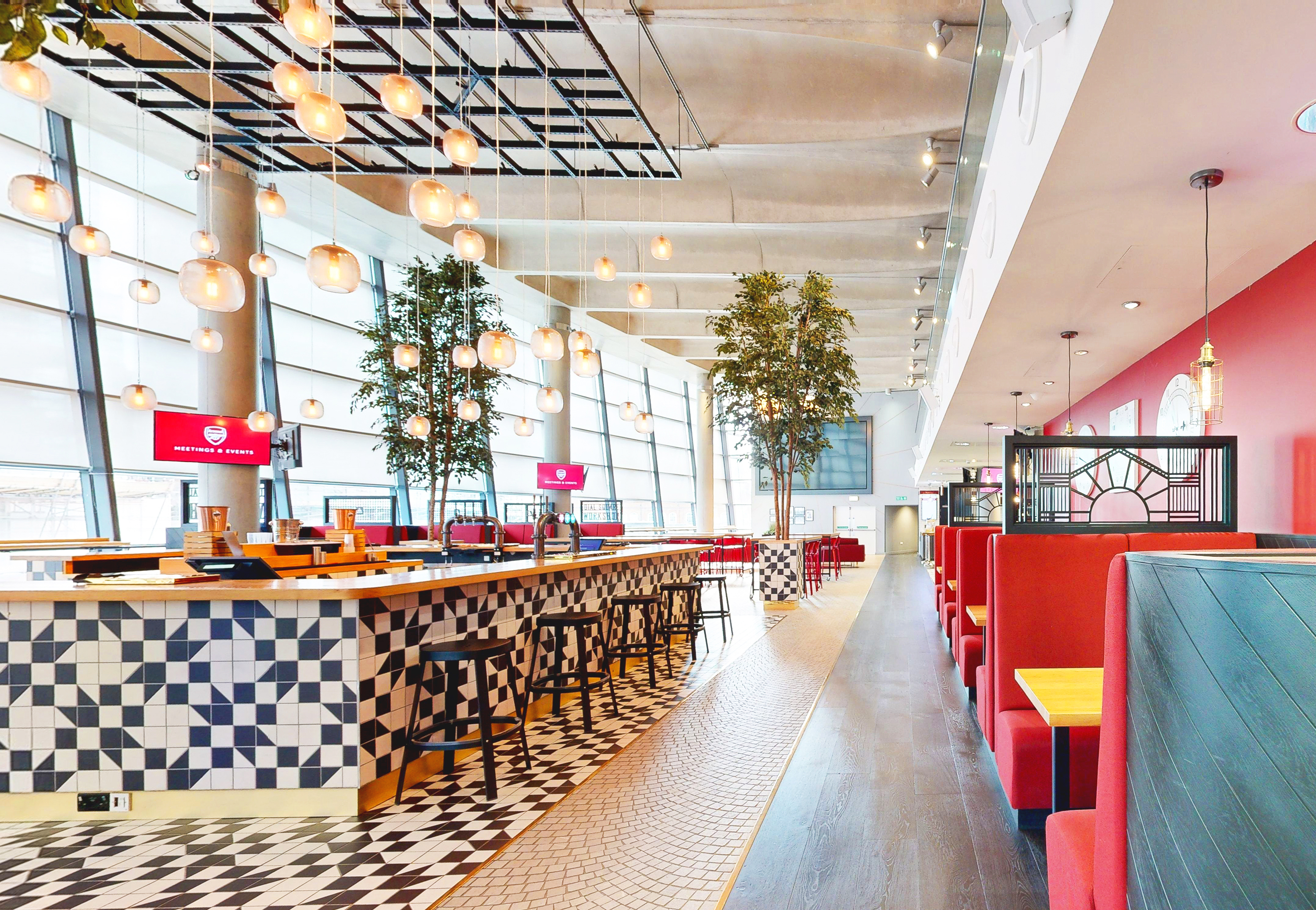 Dial Square at Emirates Stadium: modern venue for events with vibrant decor and natural light.