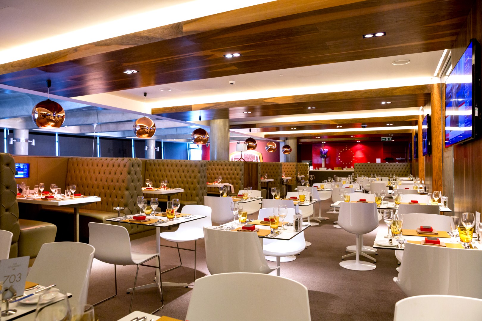 Modern restaurant at Arsenal's Emirates Stadium, ideal for events and meetings.
