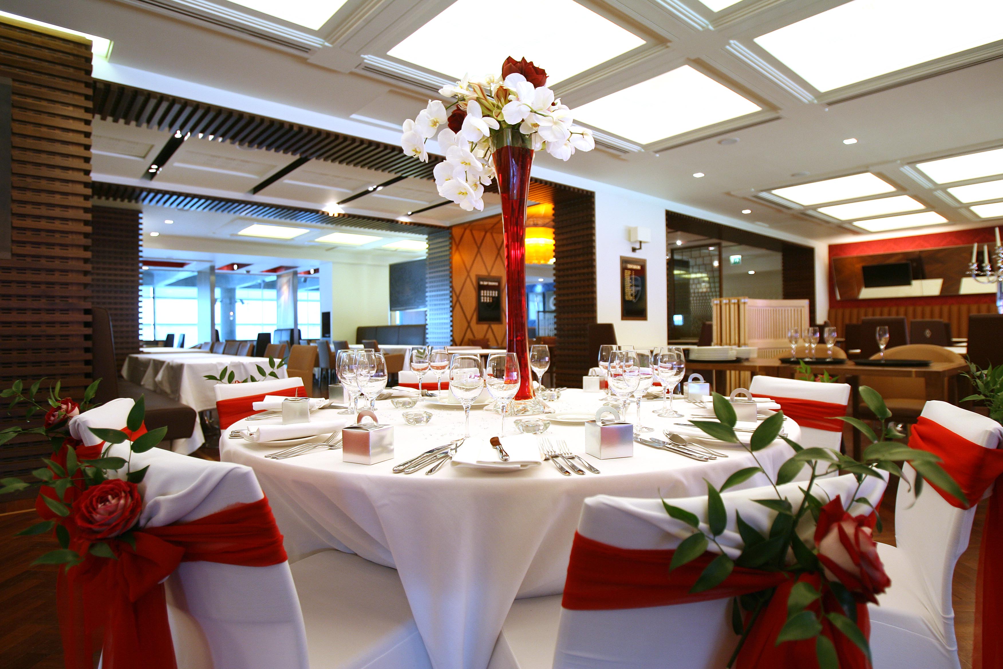 Elegant dining table at Arsenal's Diamond Club, perfect for corporate events and weddings.