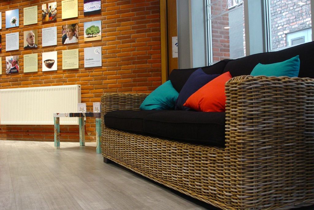 William Penn Room lounge with wicker sofa, ideal for networking events in Liverpool.