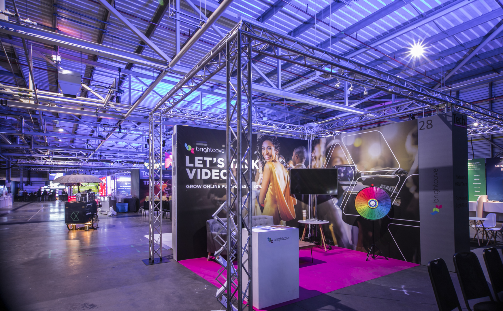 HSBC exhibition booth in Printworks London with vibrant design for networking events.