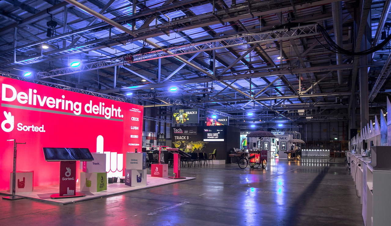 HSBC Printworks London event venue with vibrant lighting for corporate events and exhibitions.