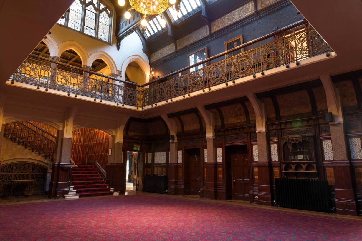 Main Hall in Highbury Hall: elegant venue with high ceilings for meetings and events.
