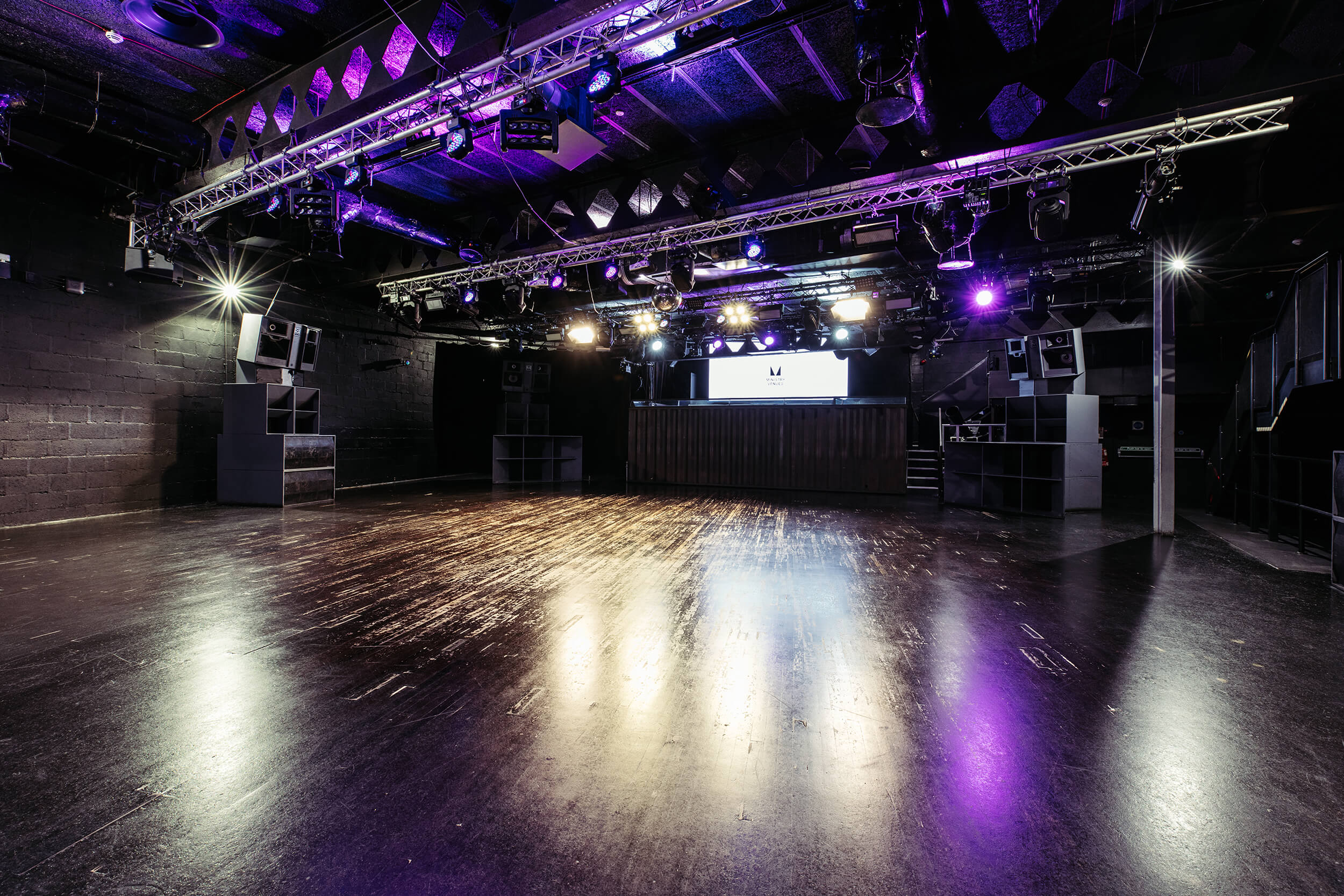 Modern event space at Ministry of Sound, ideal for concerts and corporate gatherings.