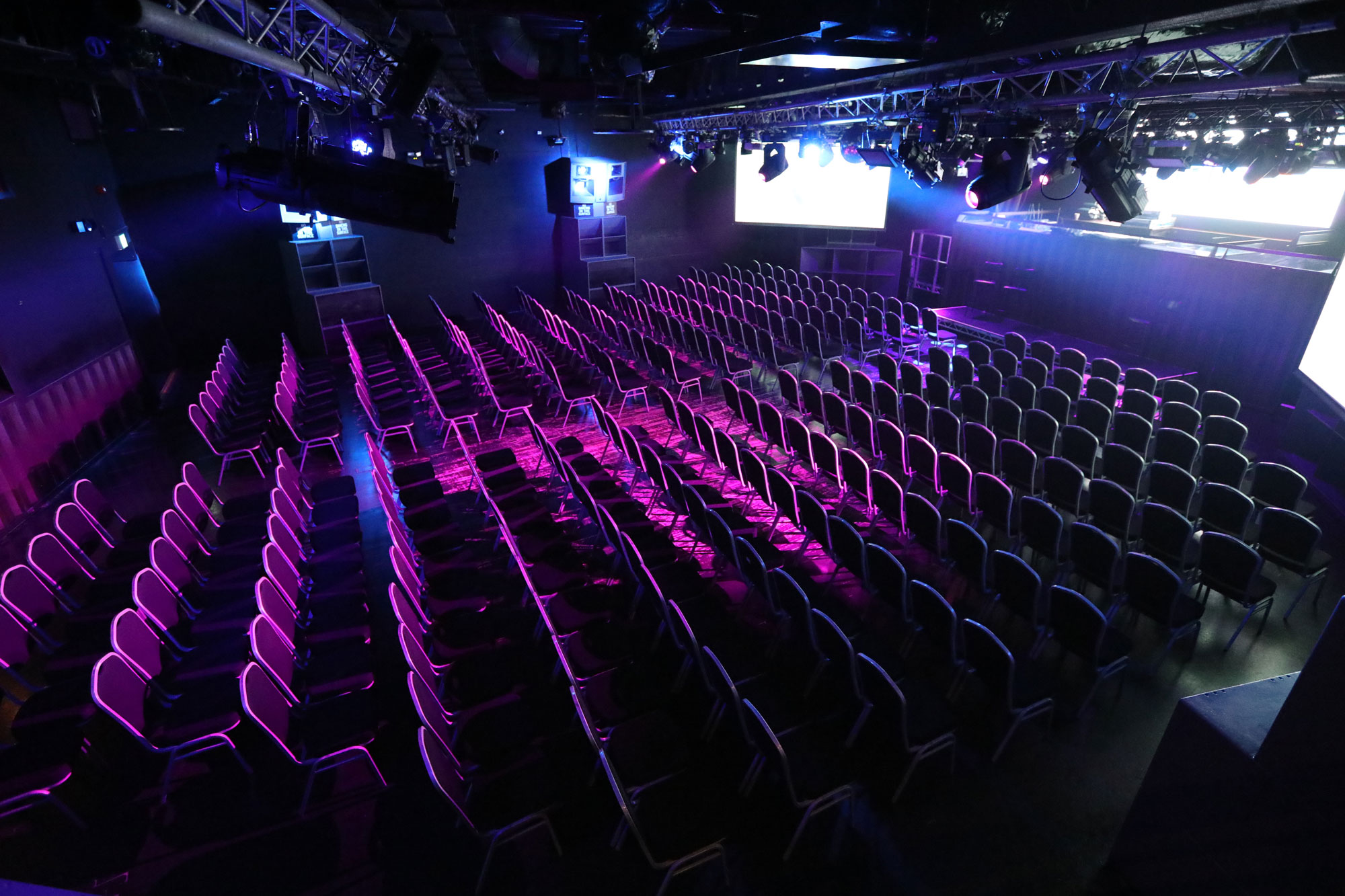The Box at Ministry of Sound set for a multimedia conference with dynamic lighting.