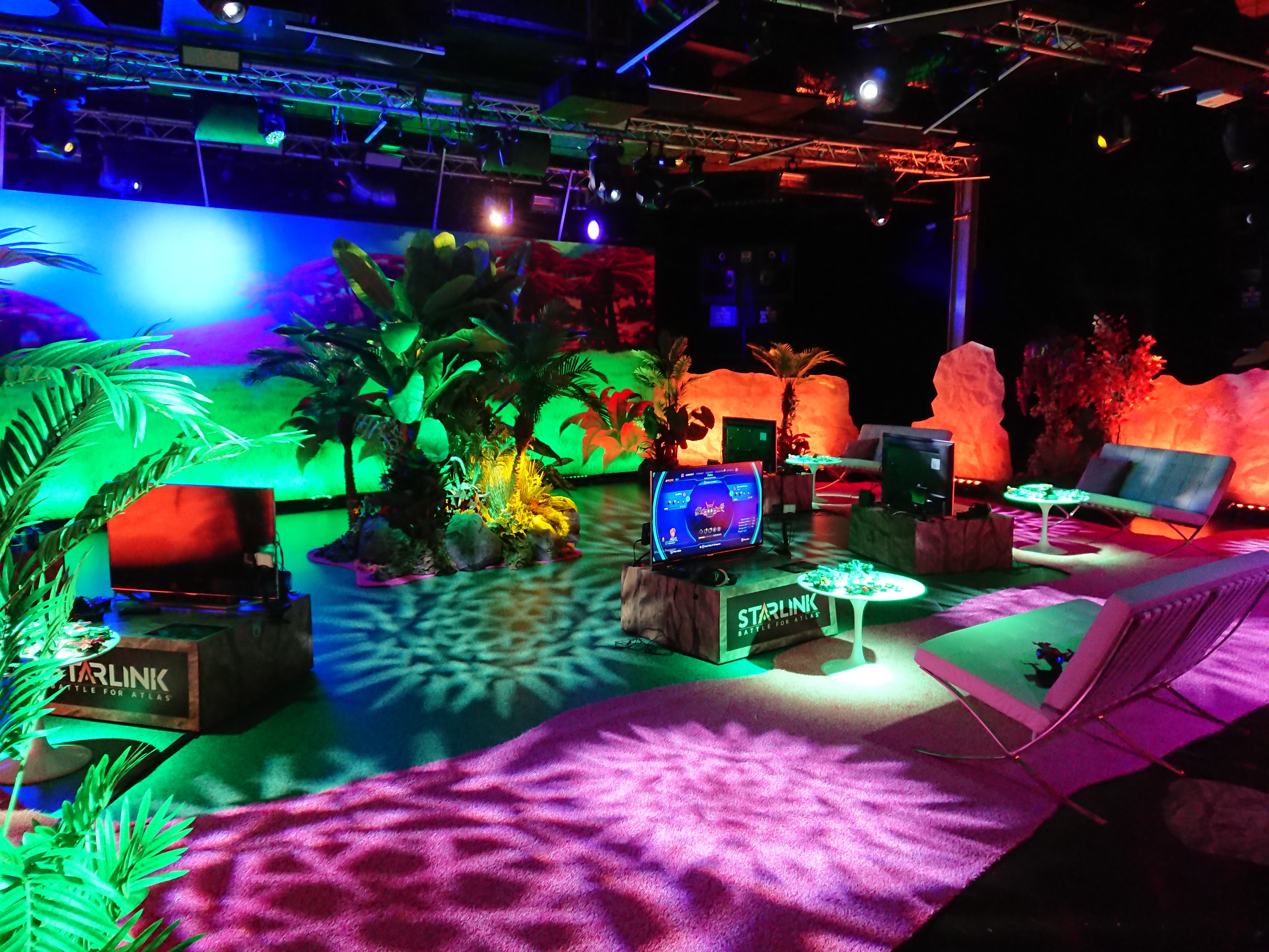 Vibrant tropical-themed event space at Ministry of Sound for networking and product launches.