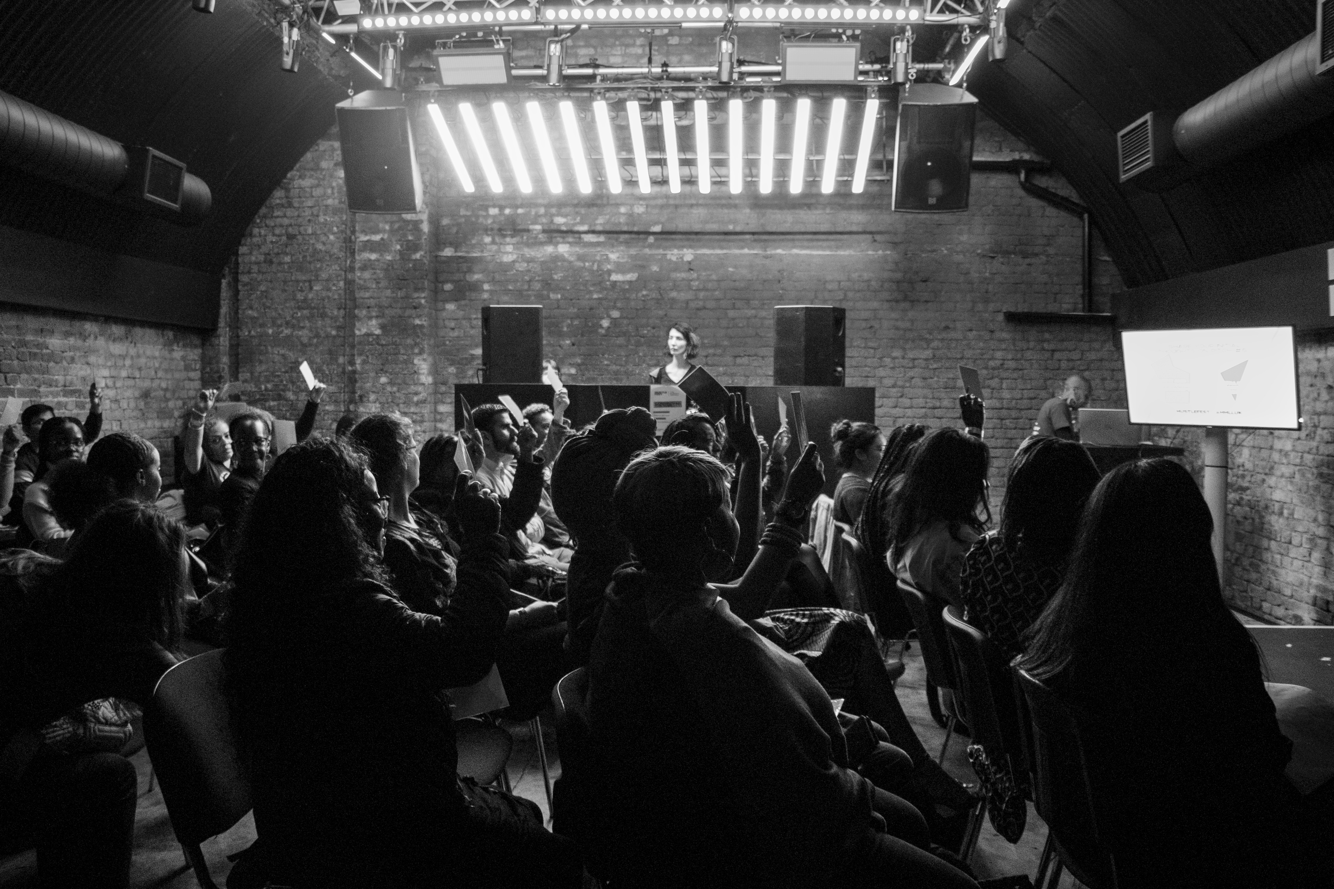 Engaged audience at The Baby Box, Ministry of Sound, during a dynamic networking event.