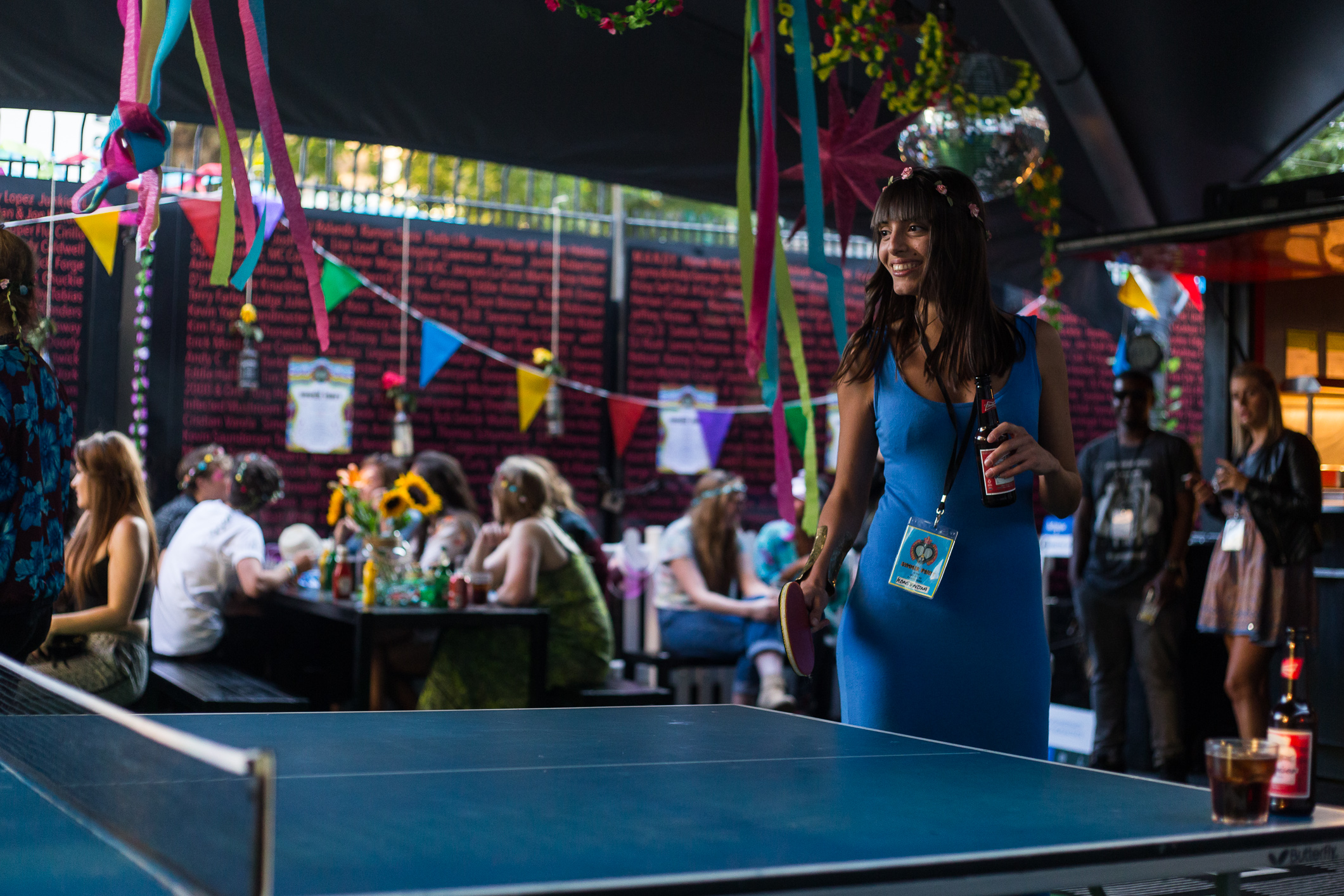 Vibrant outdoor event space at Ministry of Sound with ping pong table for networking.