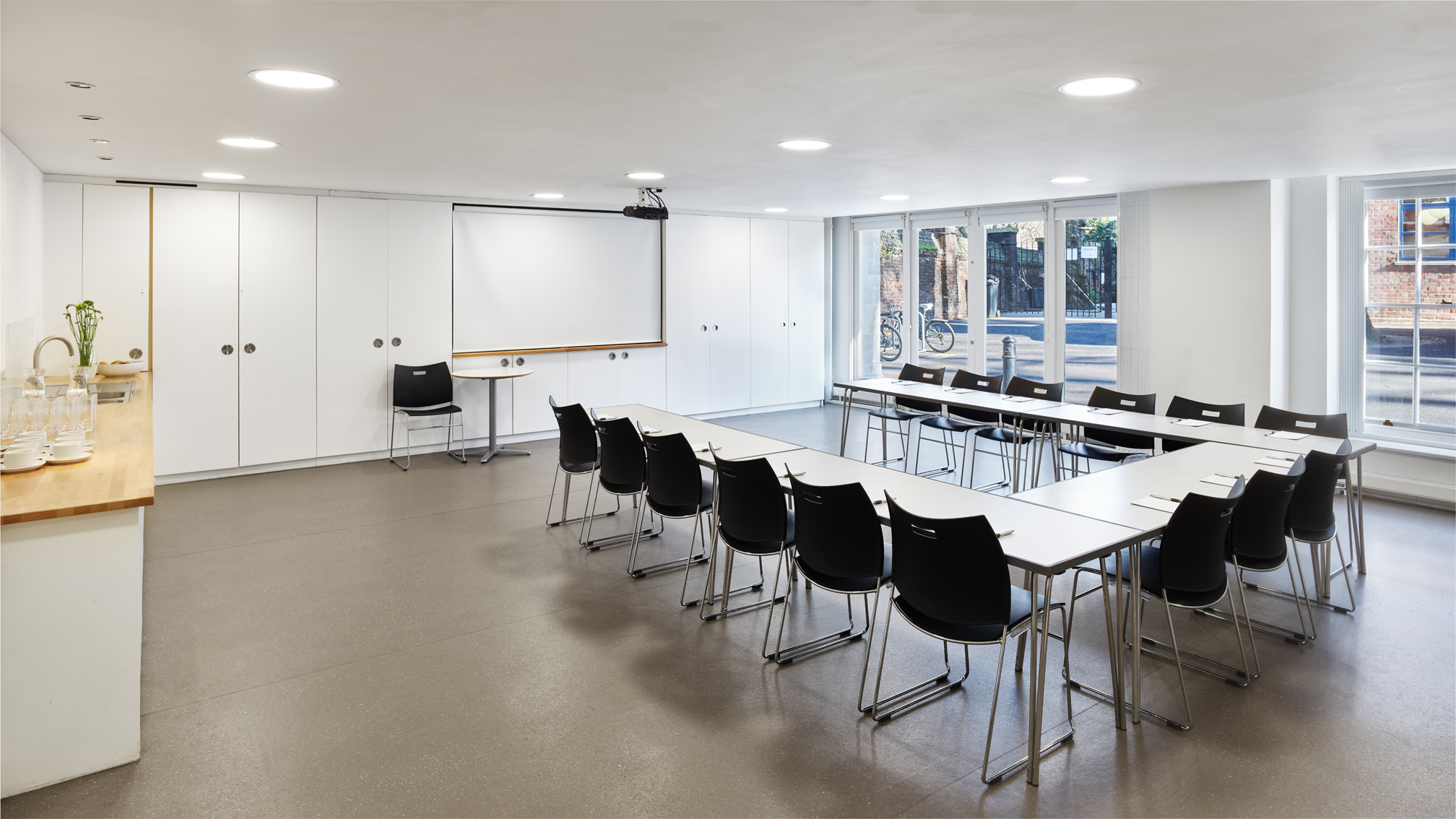 Modern meeting room at Clore Creative Studio, ideal for workshops and corporate events.