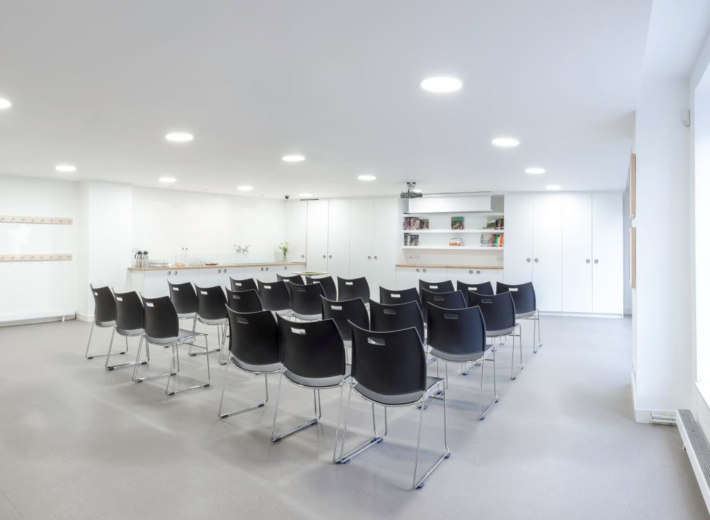 Modern meeting room in Clore Creative Studio, ideal for workshops and presentations.