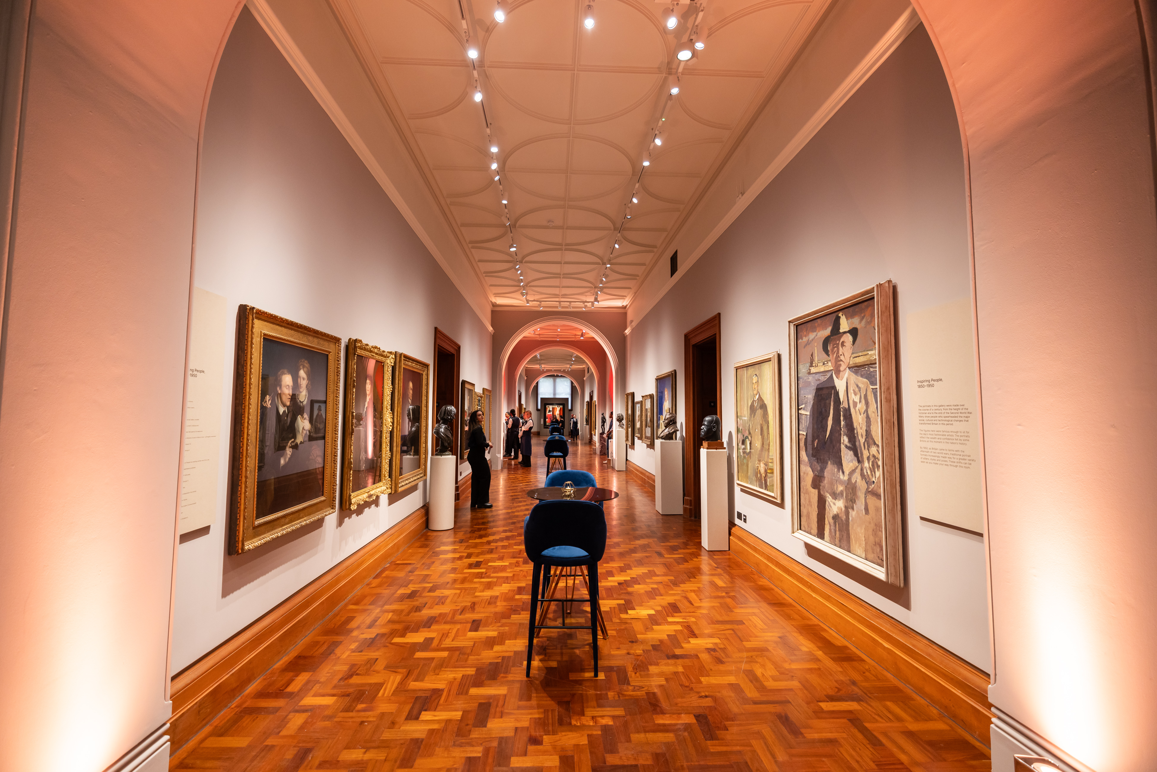 Victorian Galleries at National Portrait Gallery, elegant lighting for art exhibitions and events.