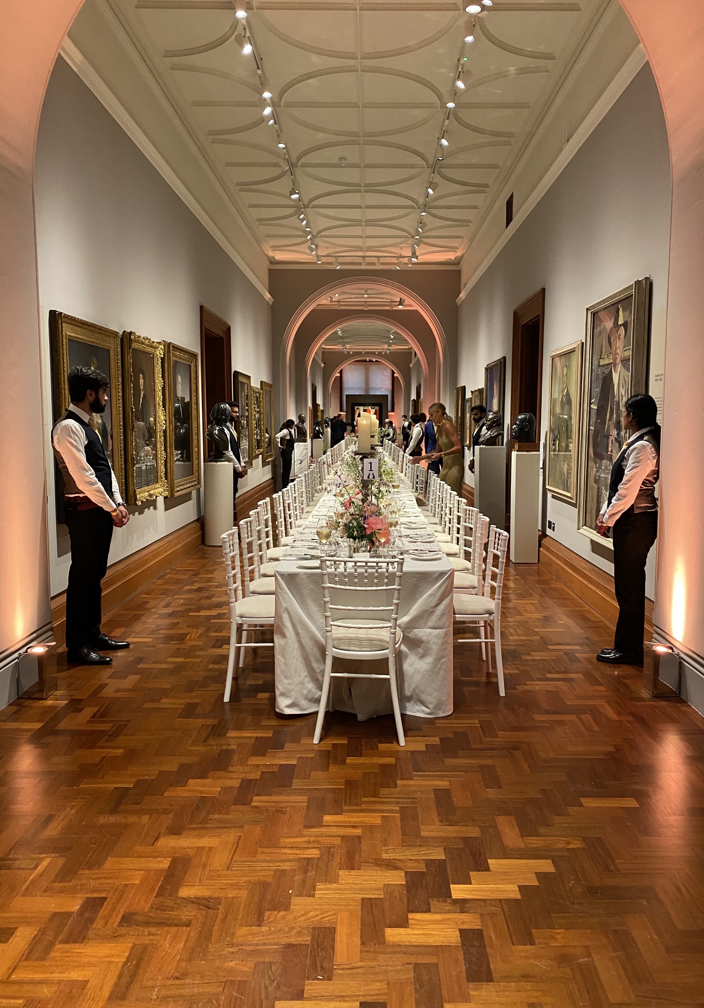 Elegant dining table in Victorian Galleries for a formal gala event.