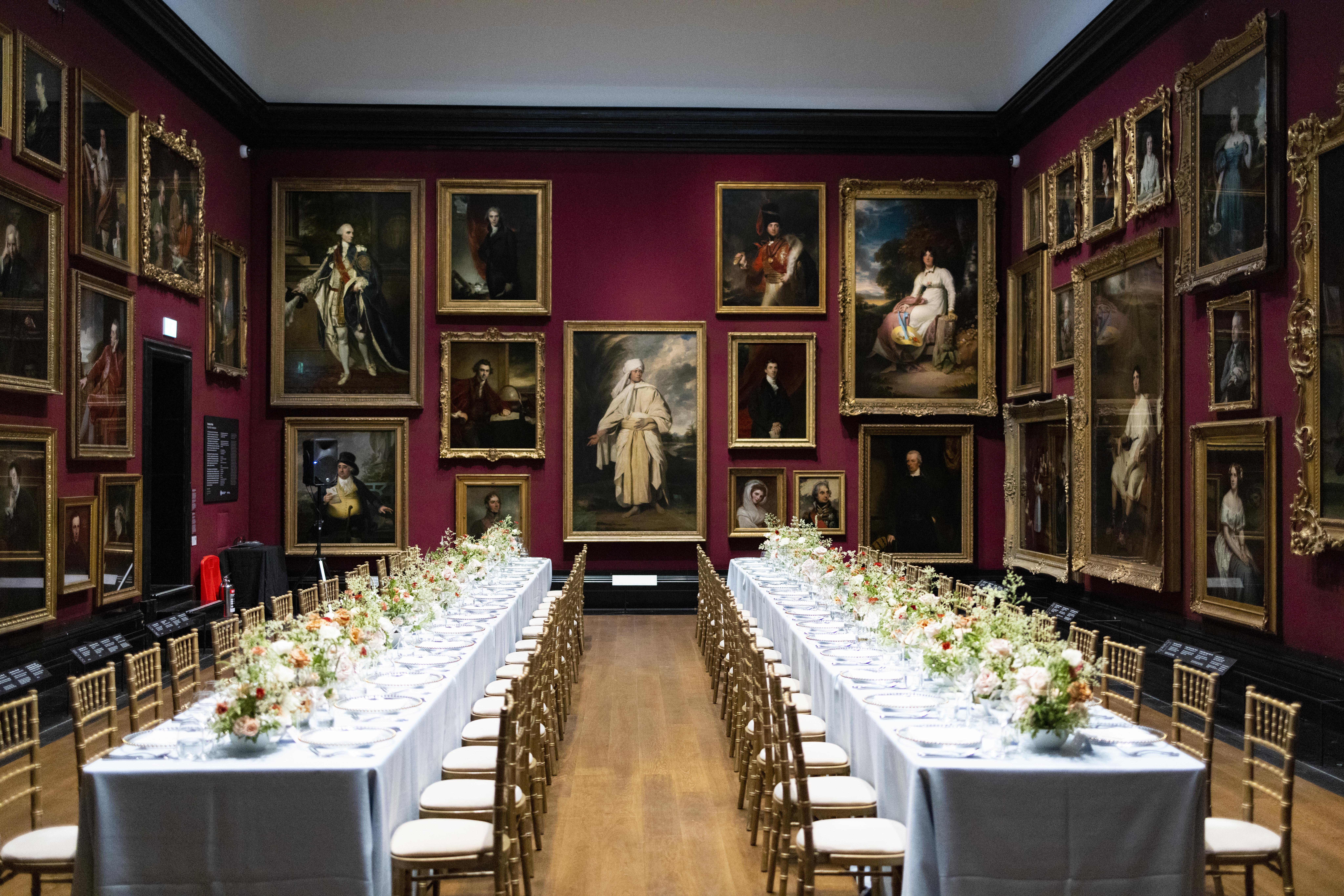 Elegant banquet setting in Gallery 18, National Portrait Gallery, ideal for upscale events.