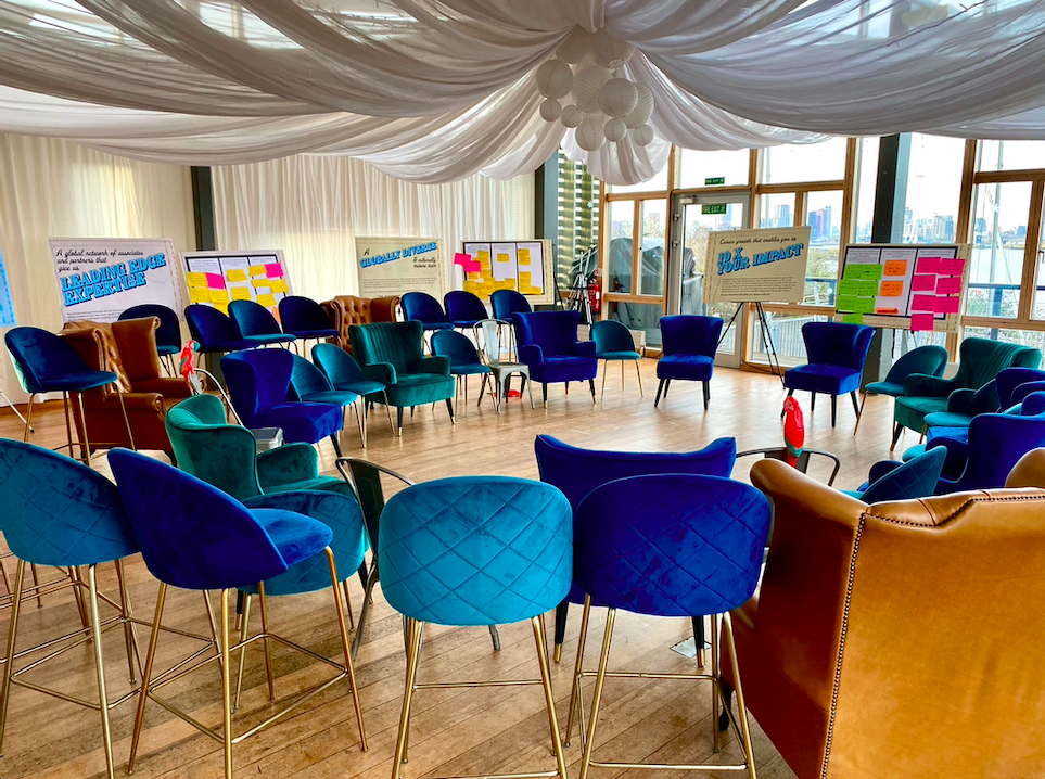 Meeting space at Greenwich Yacht Club with circular seating for workshops and collaboration.
