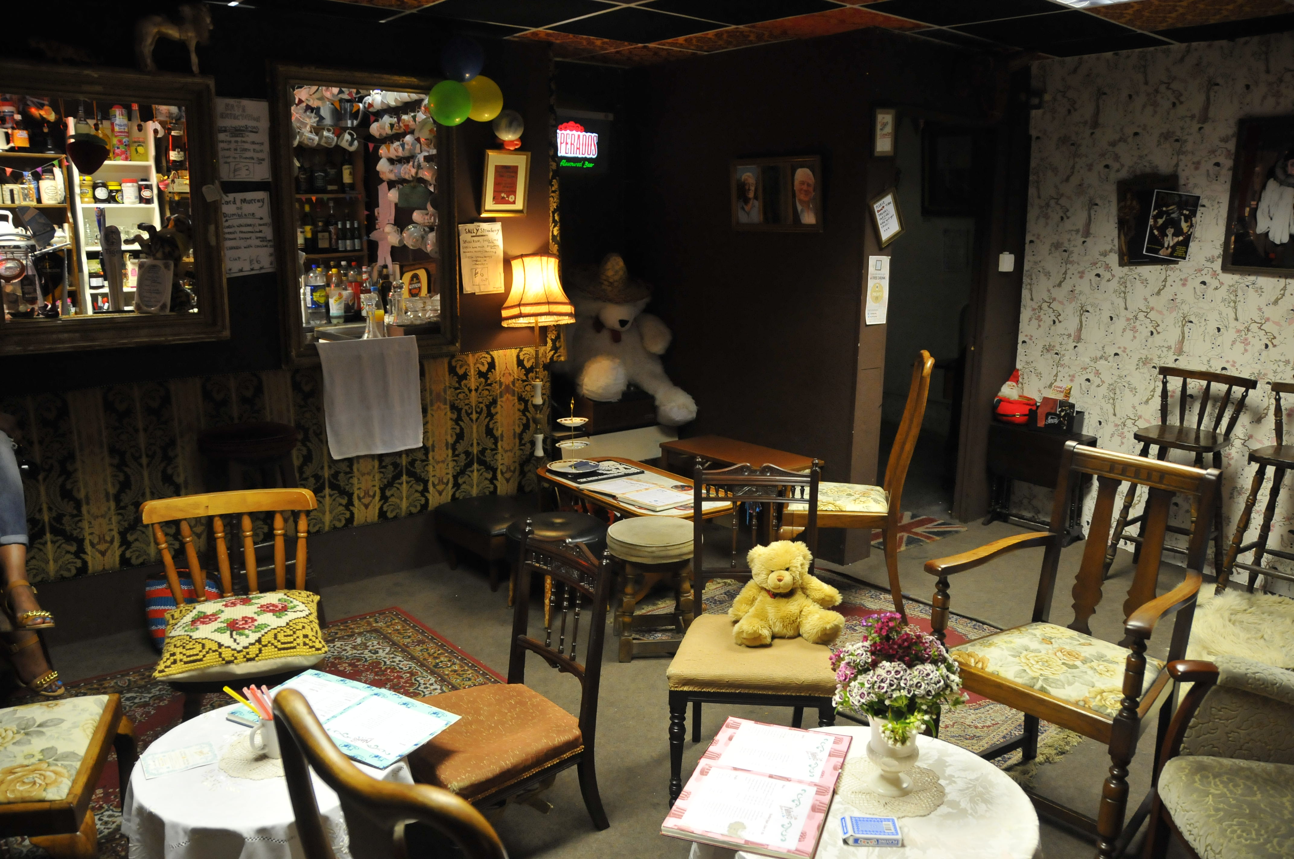 Little Nan’s Bar event venue with cluttered decor, perfect for quirky parties and themed birthdays.