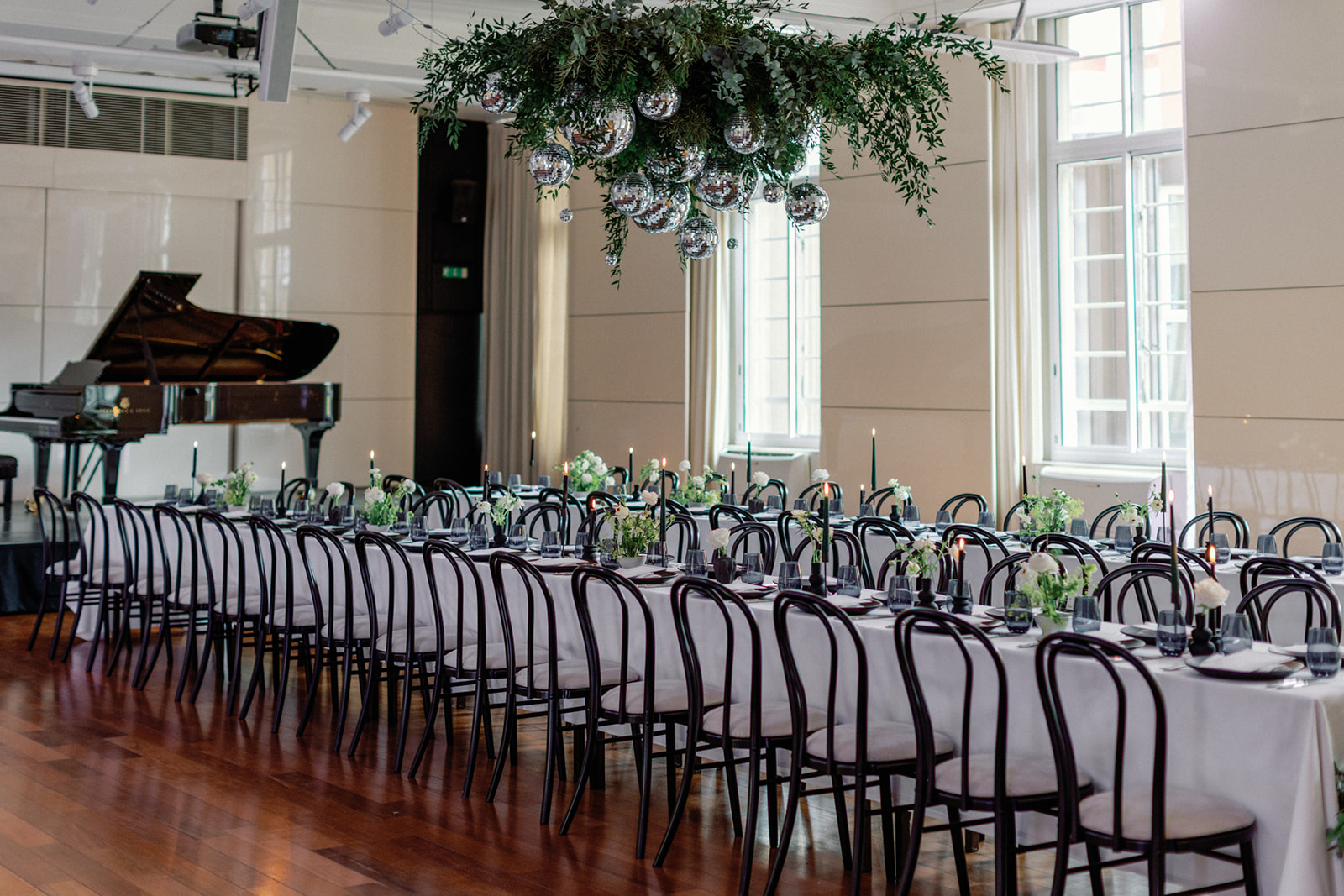 Elegant dining setup in Princess Alexandra Hall for upscale events and gatherings.