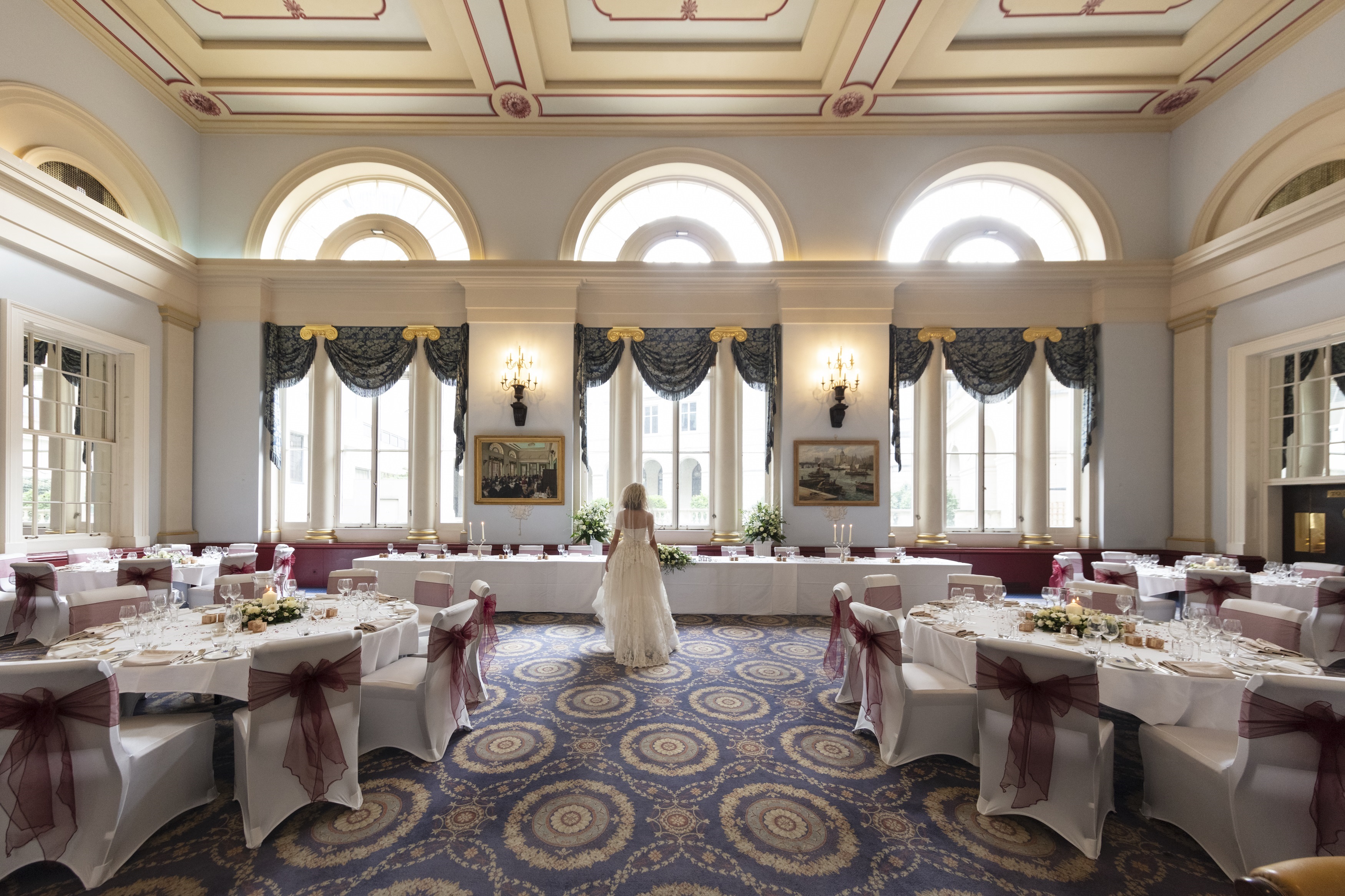 Elegant banquet room in City of London Club, ideal for weddings and formal events.