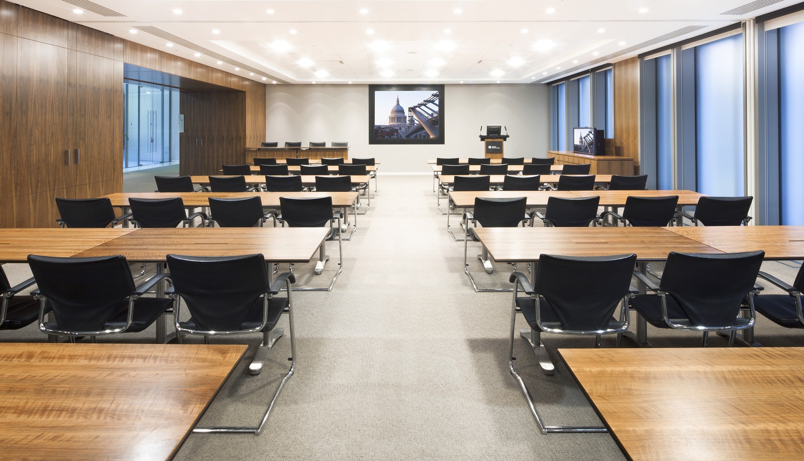 Modern meeting room at London Stock Exchange, ideal for corporate events and presentations.