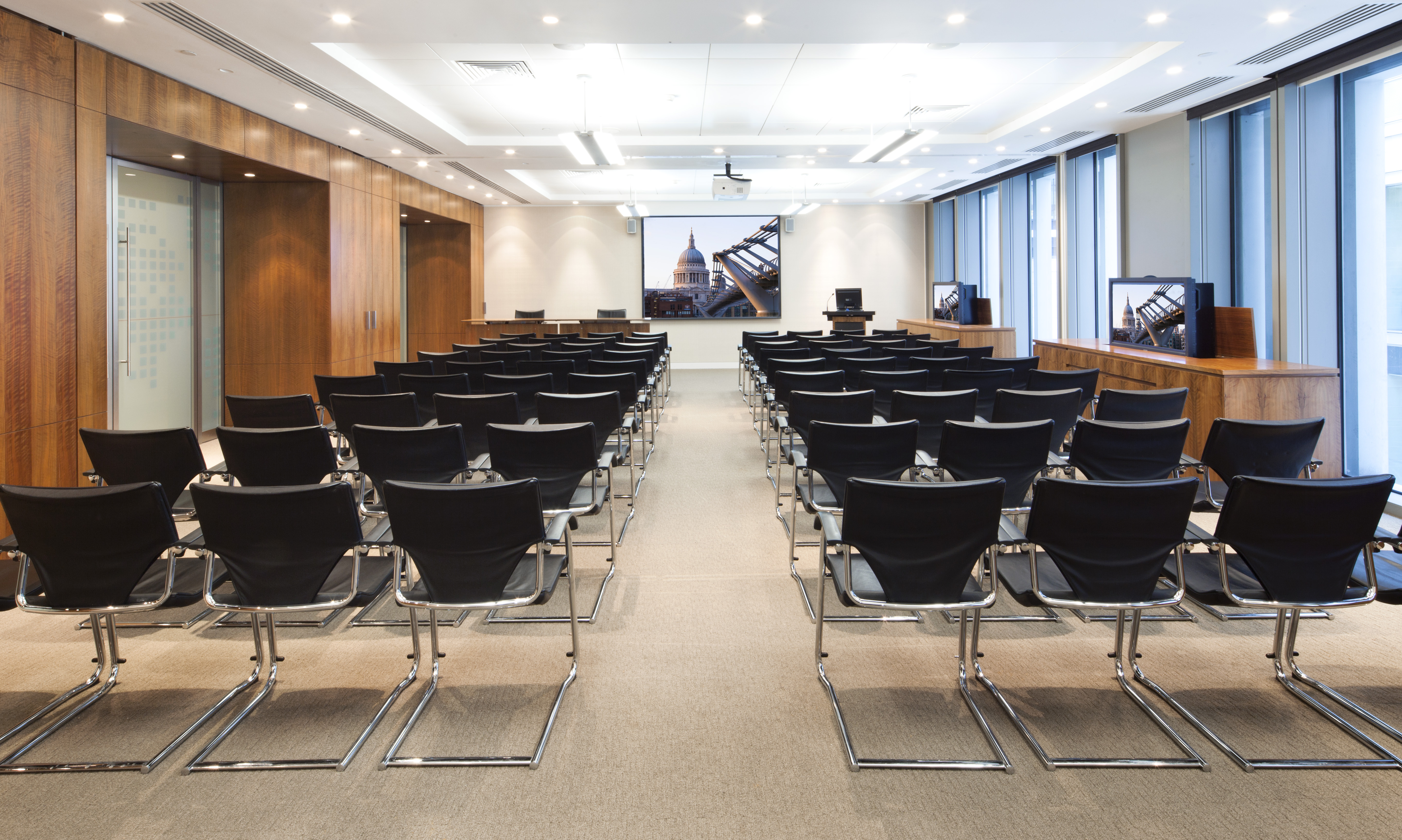 Modern conference room in London Stock Exchange, ideal for corporate meetings and training.