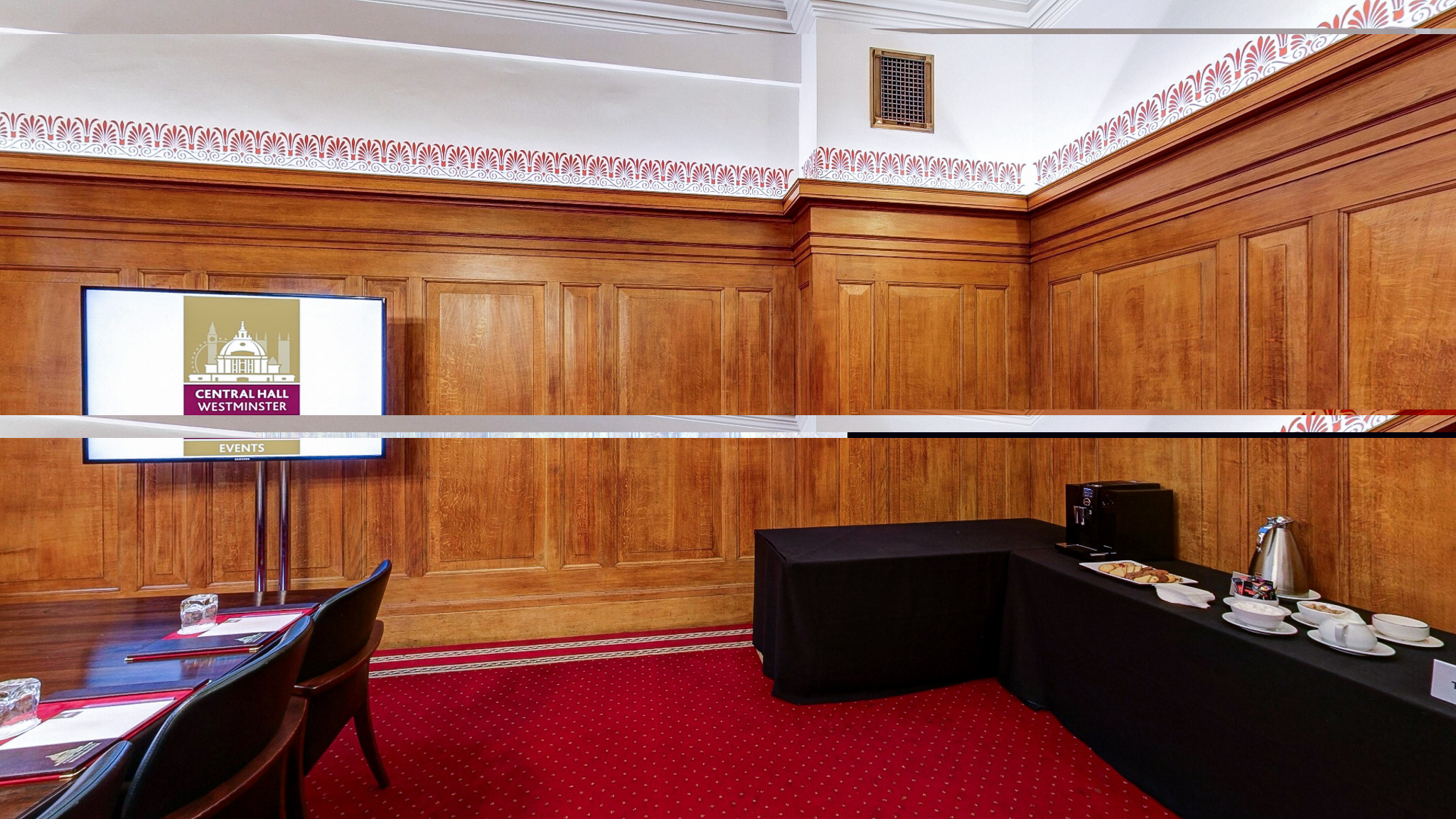 President's Room in Central Hall Westminster with elegant wood paneling for corporate events.