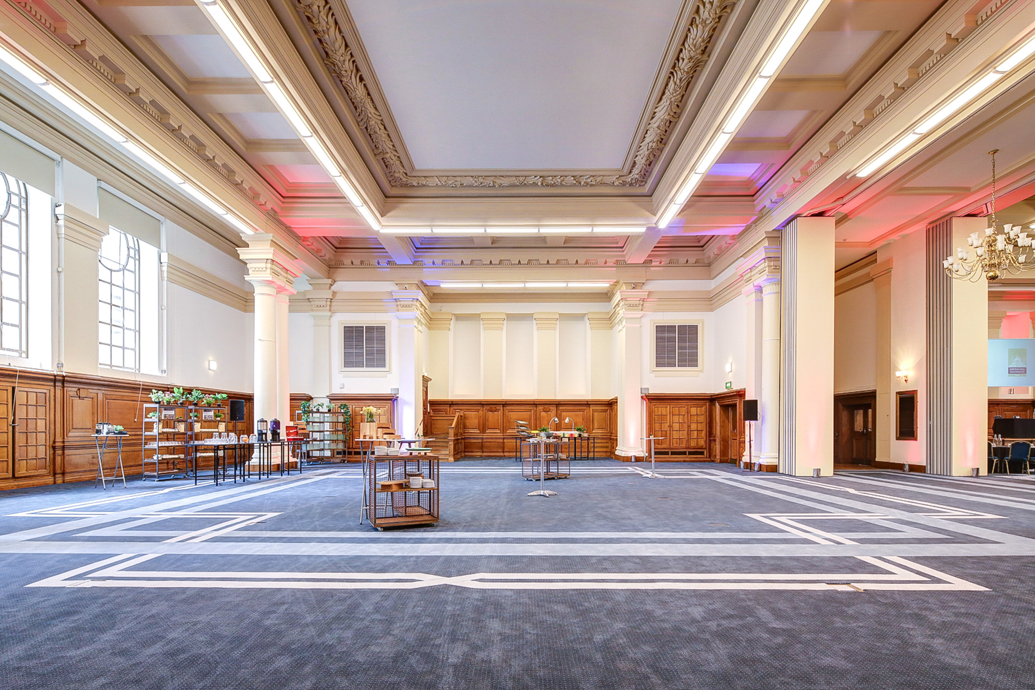 Elegant Central Hall Westminster library with high ceilings, perfect for events and conferences.