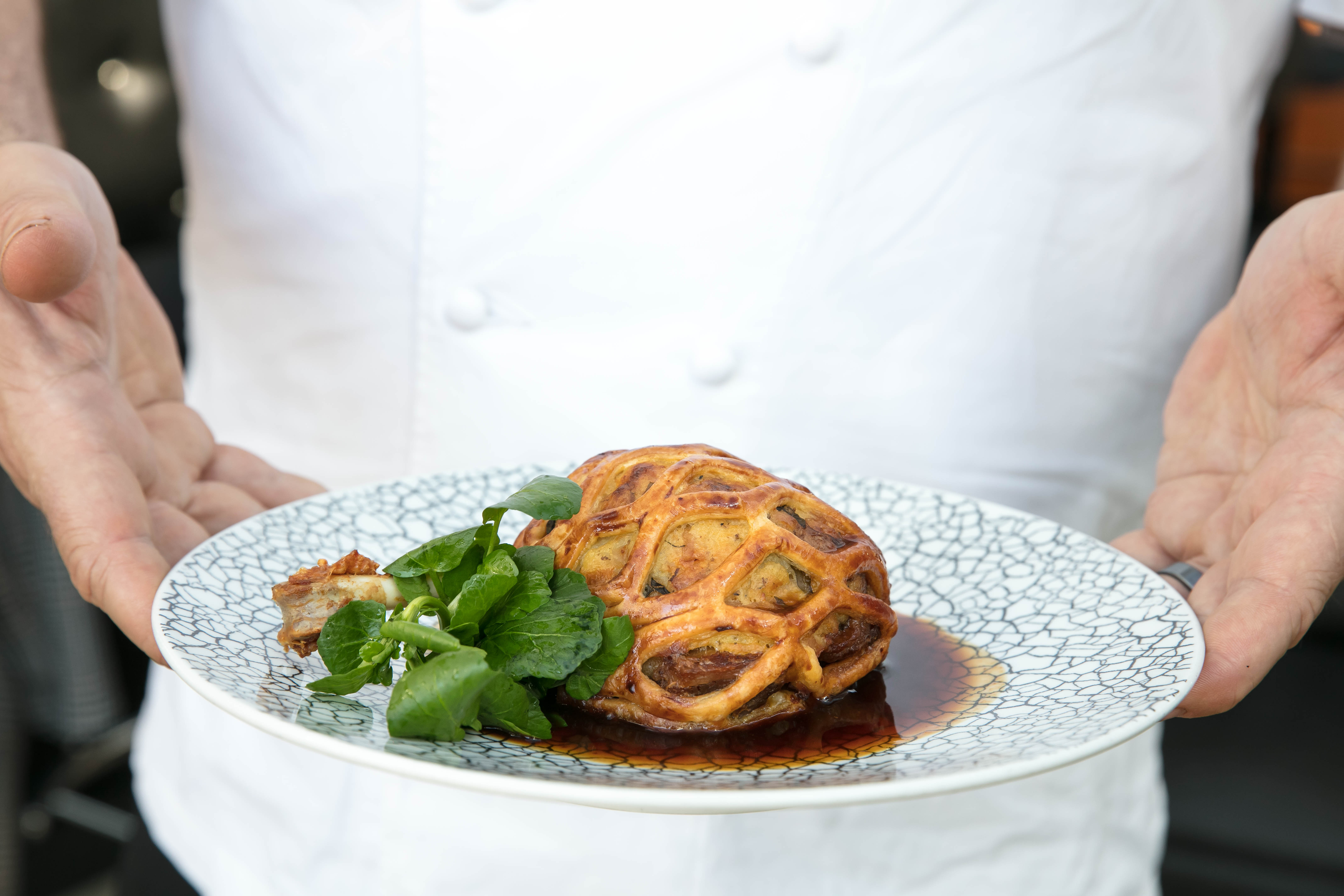 Elegant dish with intricate pastry at Roast Restaurant, perfect for event catering.