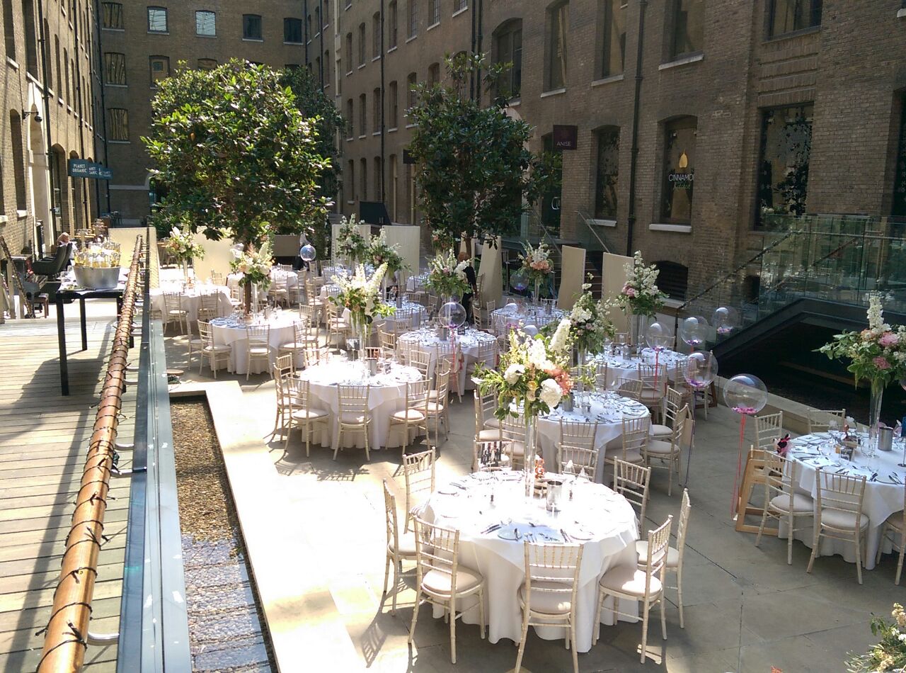 Elegant outdoor event space at Devonshire Terrace, perfect for weddings and upscale gatherings.