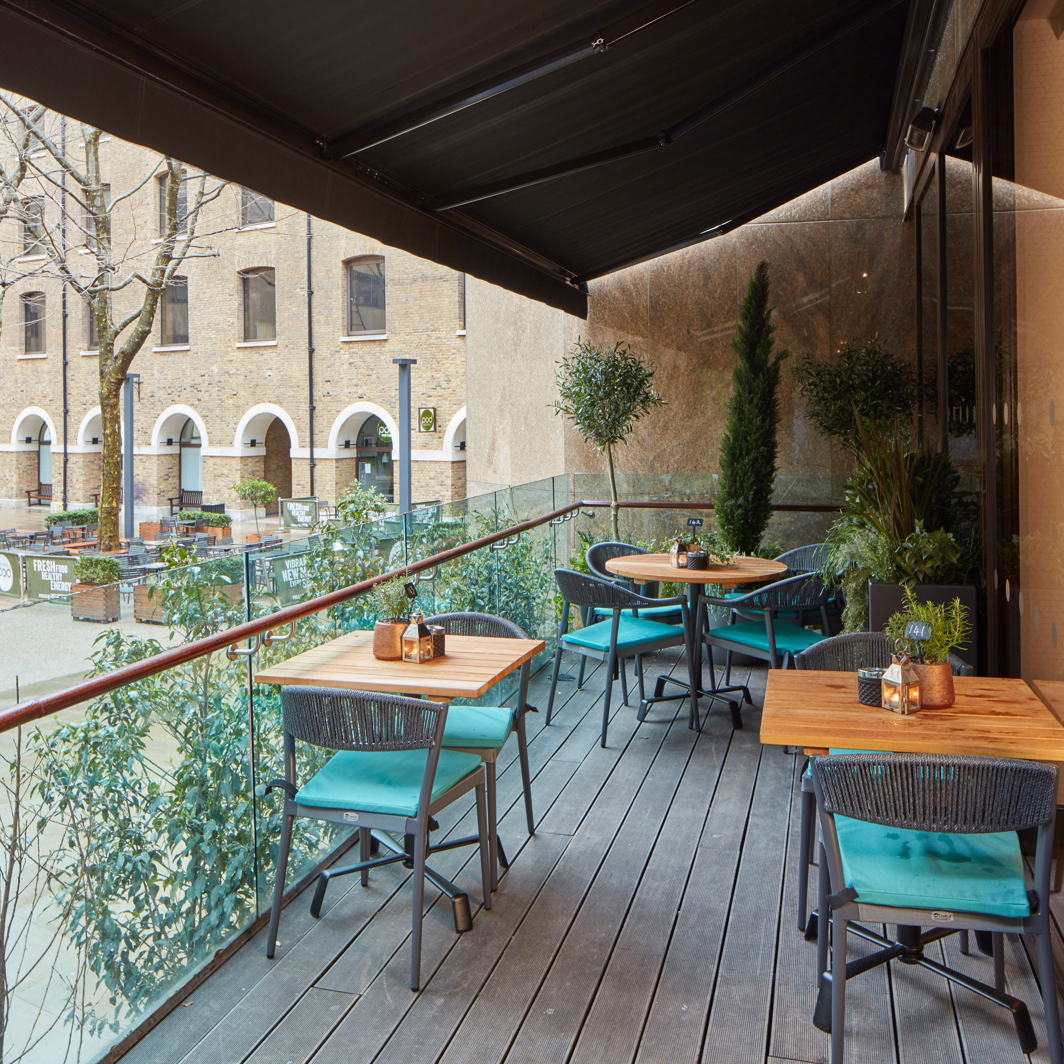 Stylish outdoor terrace at Devonshire Terrace for intimate gatherings and networking events.