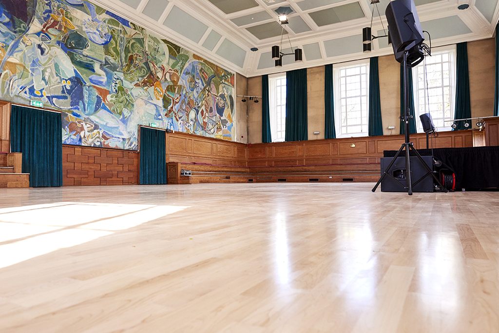 Kennedy Hall at Cecil Sharp House: spacious venue with wooden floors for events and meetings.