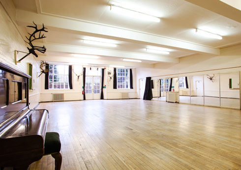 Trefusis Room at Cecil Sharp House, spacious event space with wooden floors for workshops.