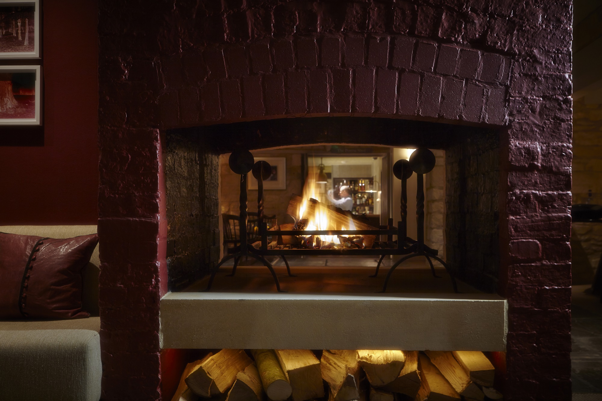 Cozy fireplace at Dormy House Hotel, perfect for winter gatherings and networking events.