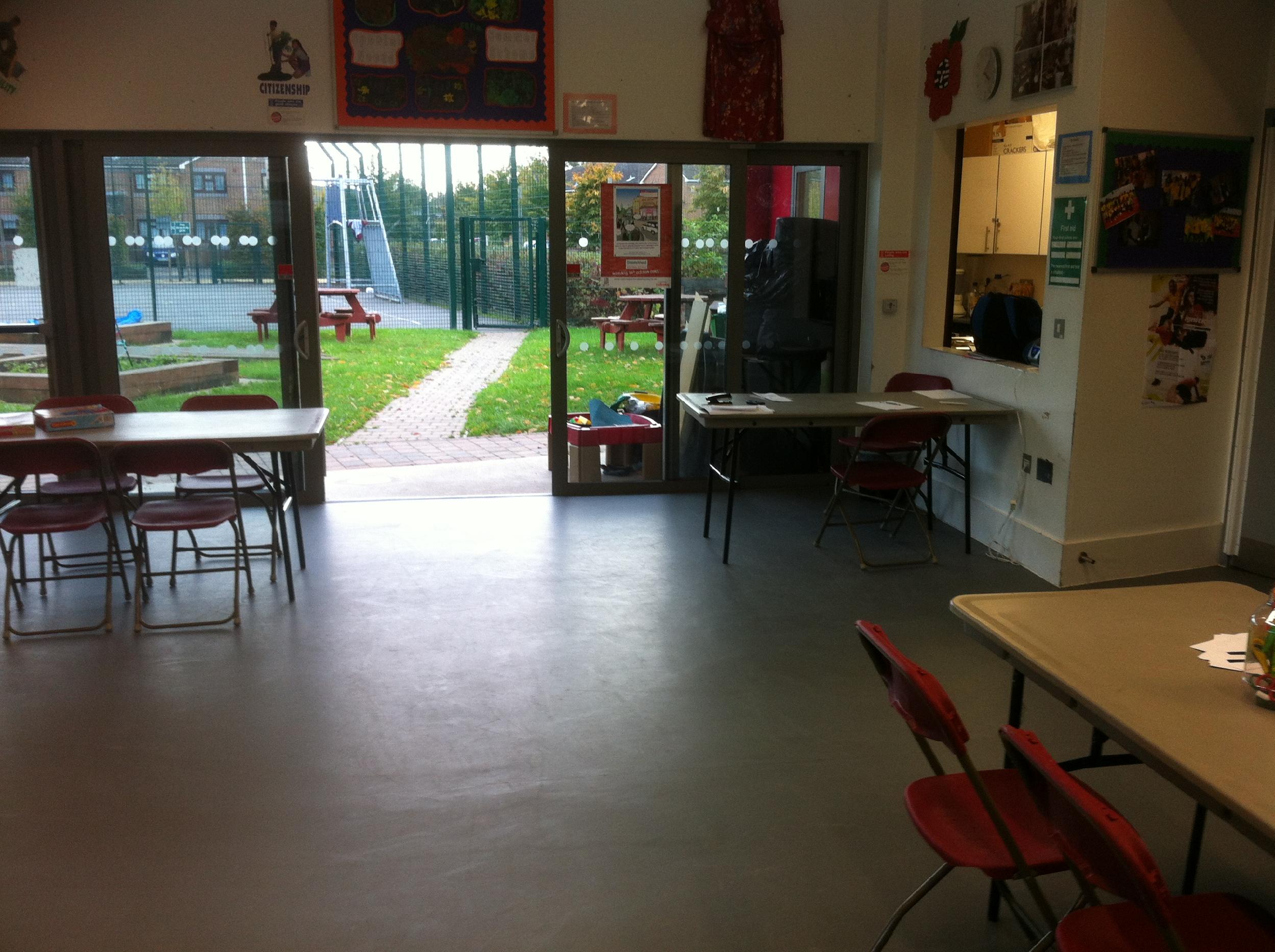 Versatile event space in Rokeby Community Hub with natural light, ideal for meetings and gatherings.