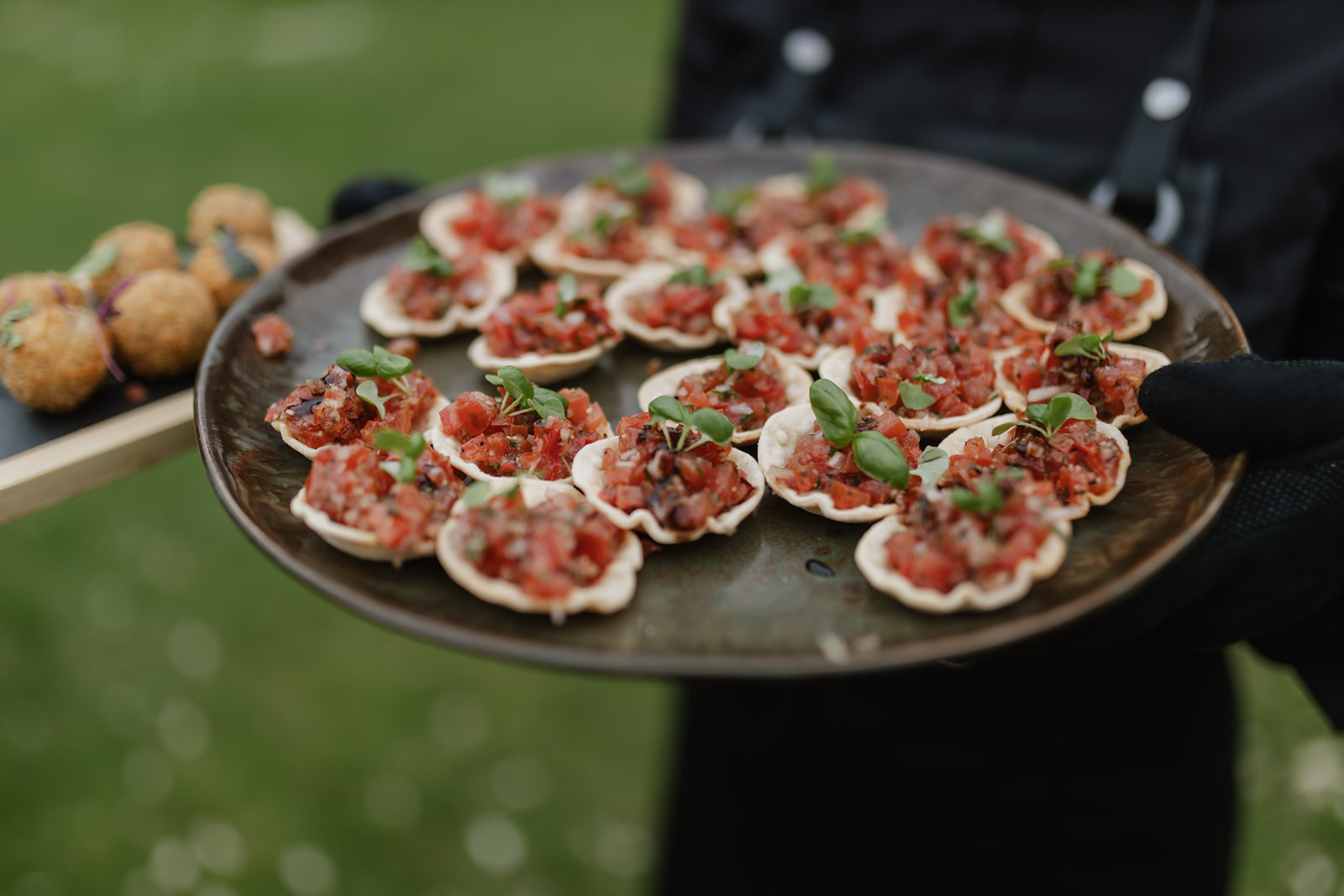 Gourmet appetizer platter at Tudor Barn Eltham for elegant events and networking.