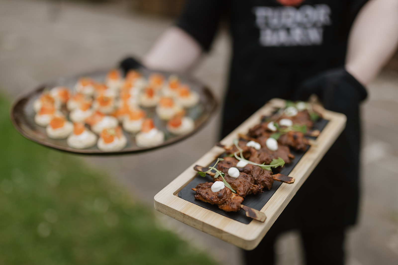 Elegant catering setup with appetizers at Tudor Barn Eltham event venue.