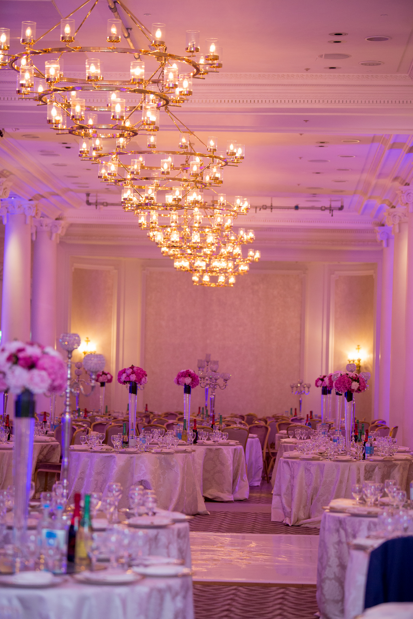 Elegant banquet hall in The Adelphi Suite, Waldorf Hilton, perfect for weddings and galas.