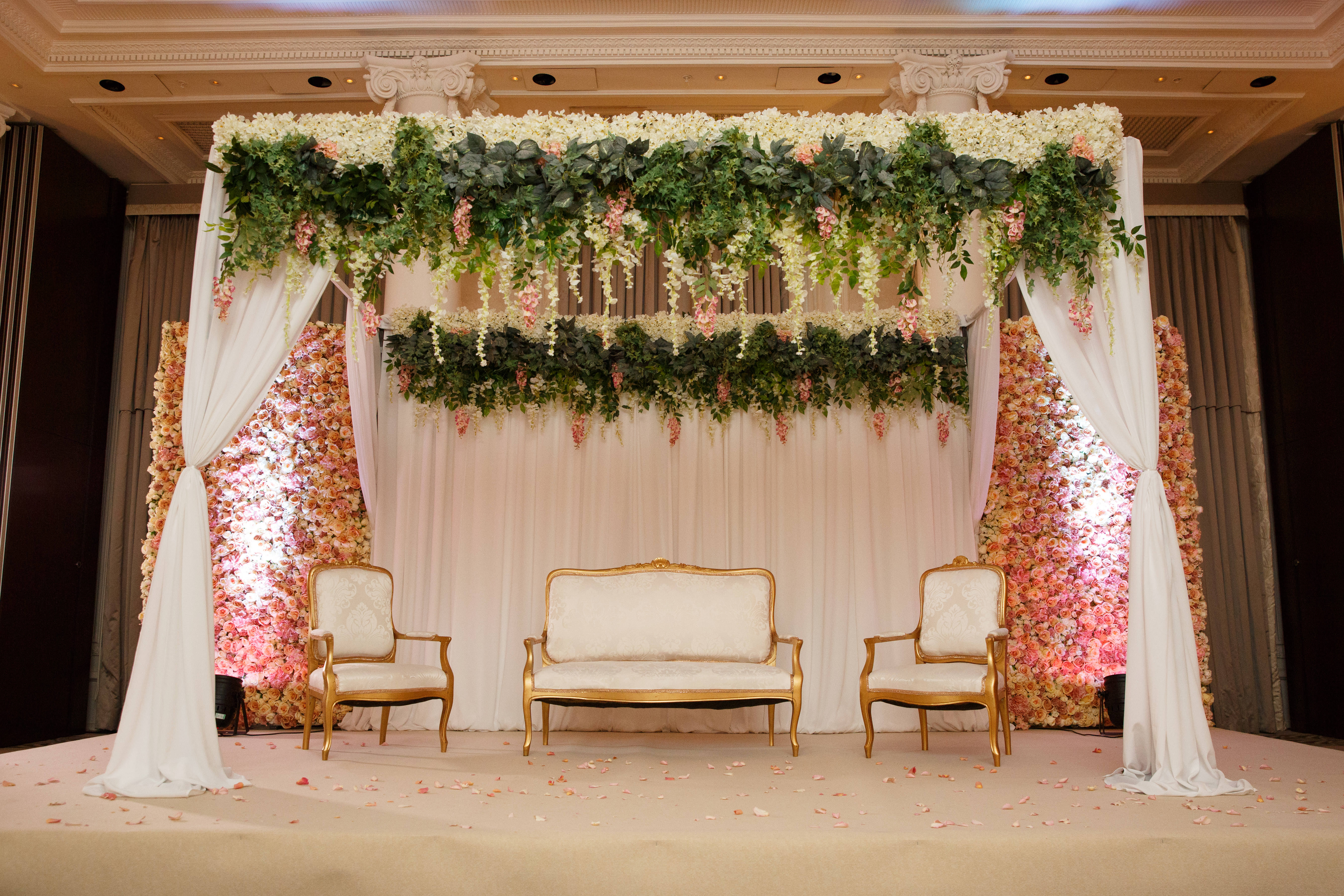 Elegant event stage in The Adelphi Suite, Waldorf Hilton, perfect for weddings and upscale gatherings.