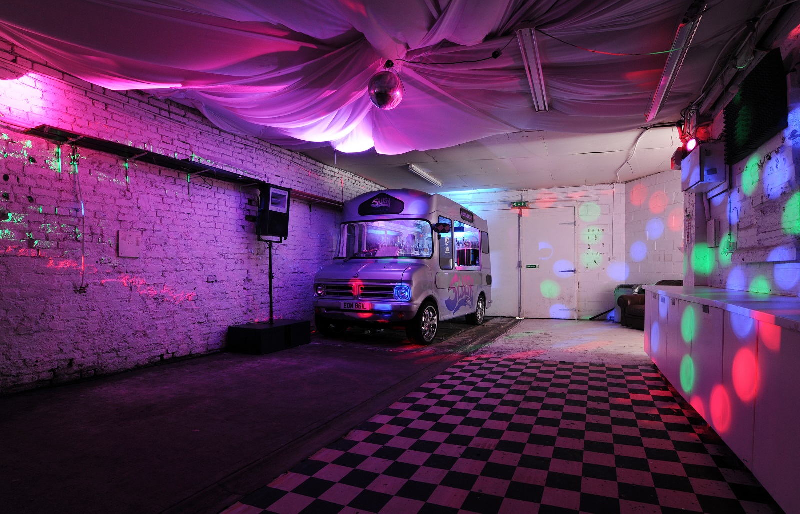 Whole Venue at Slush Brothers with retro food truck, ideal for parties and events.
