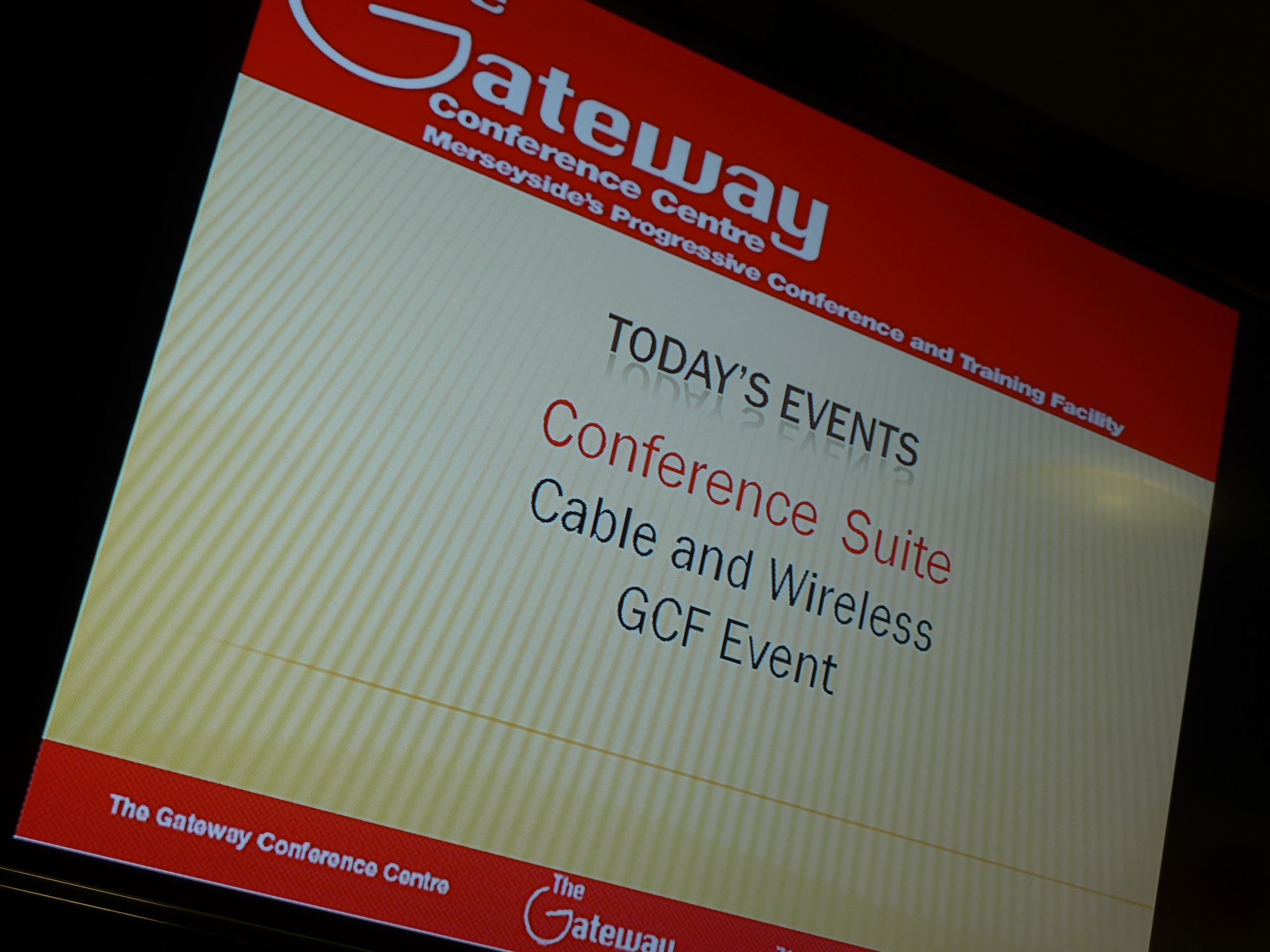 Conference Suite at Liverpool Gateway with digital display for Cable and Wireless GCF event.