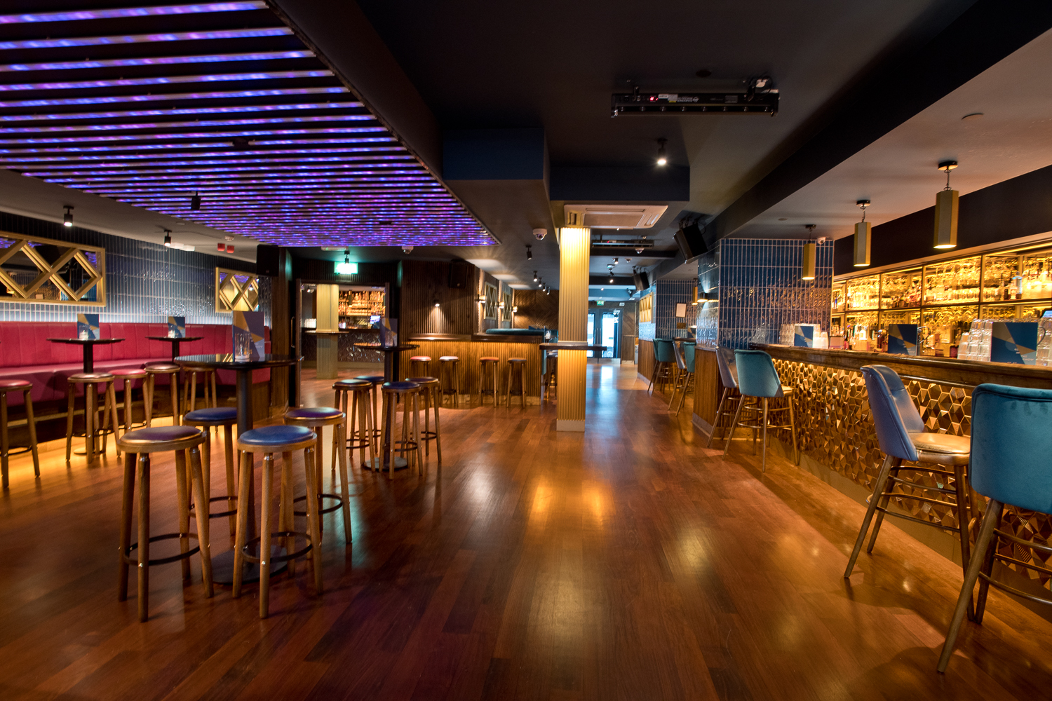 Networking reception venue at Be At One, Shoe Lane with cocktail tables and bar.
