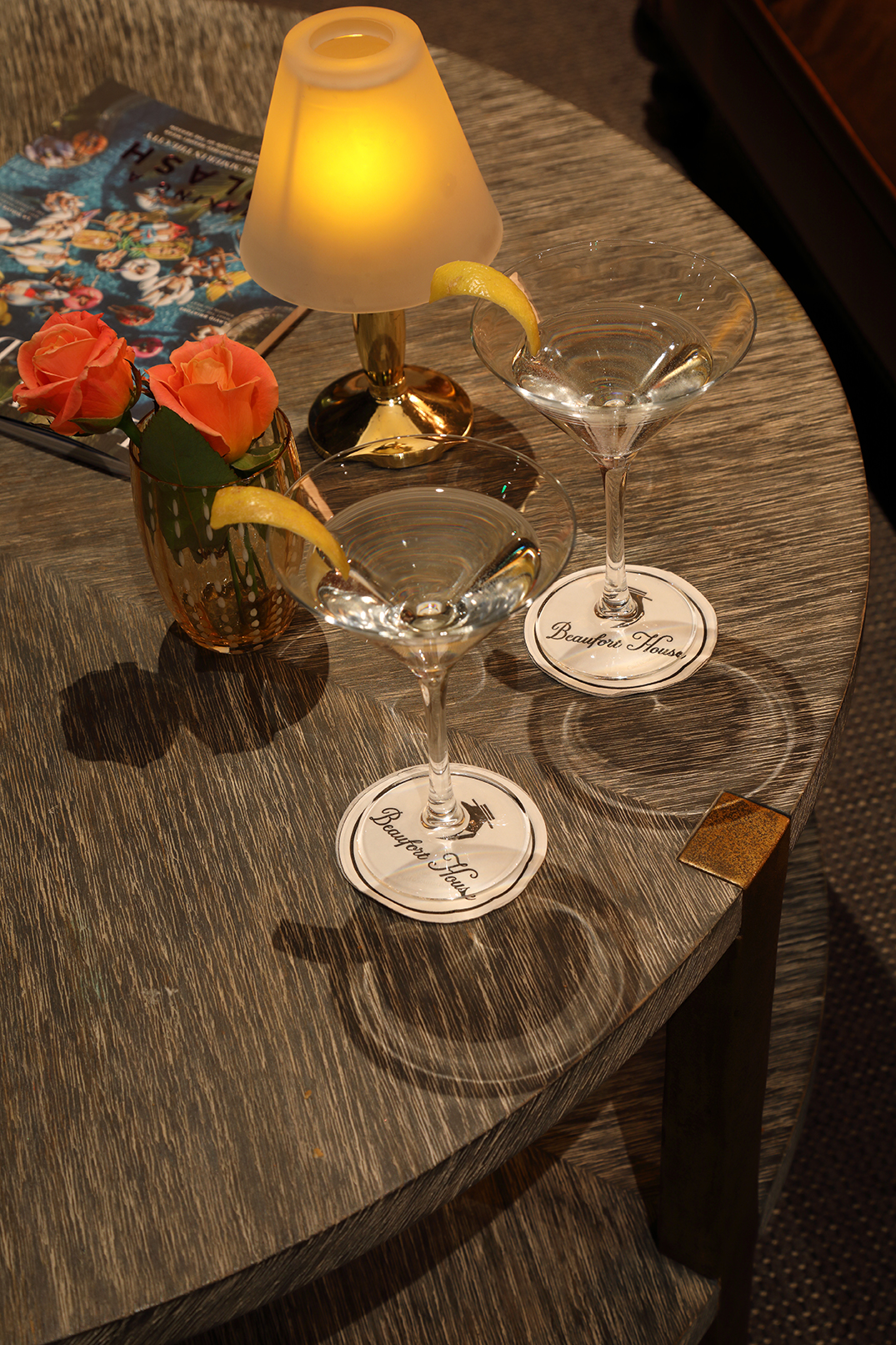 Sophisticated event setup with martini glasses at Albert's Club Room, ideal for networking.
