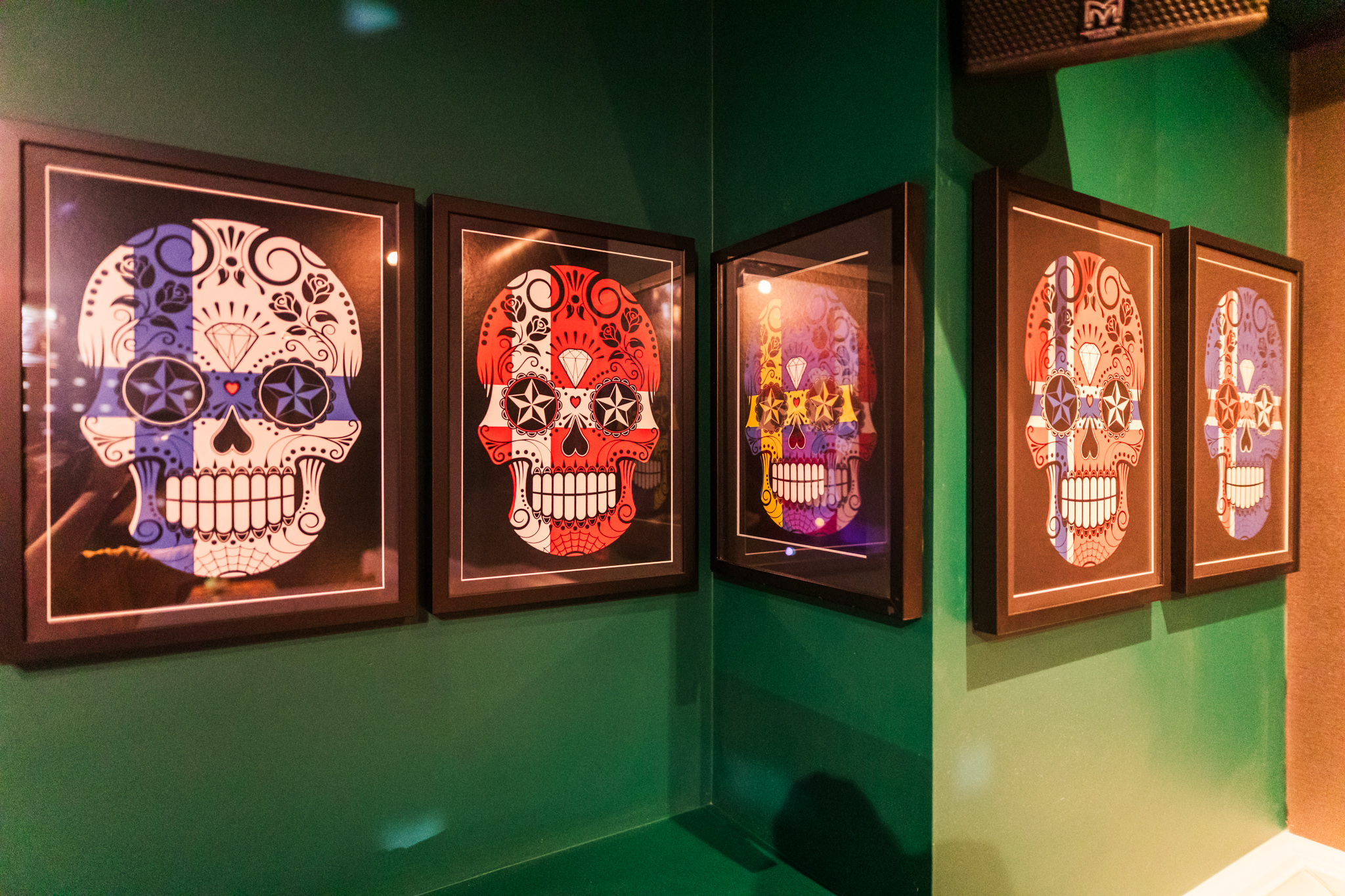 Vibrant skull artwork at Nordic Bar, perfect for themed events and cultural celebrations.