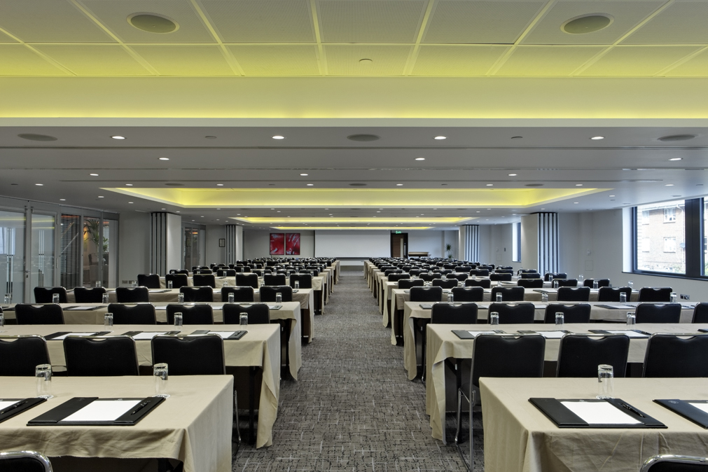 Conference room at Leonardo Royal Hotel London, modern design, ideal for meetings and networking.
