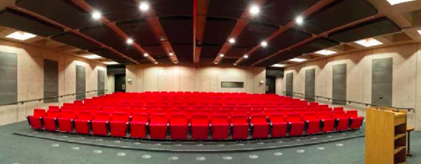 National Cold War Exhibition auditorium with red seating, ideal for events and presentations.